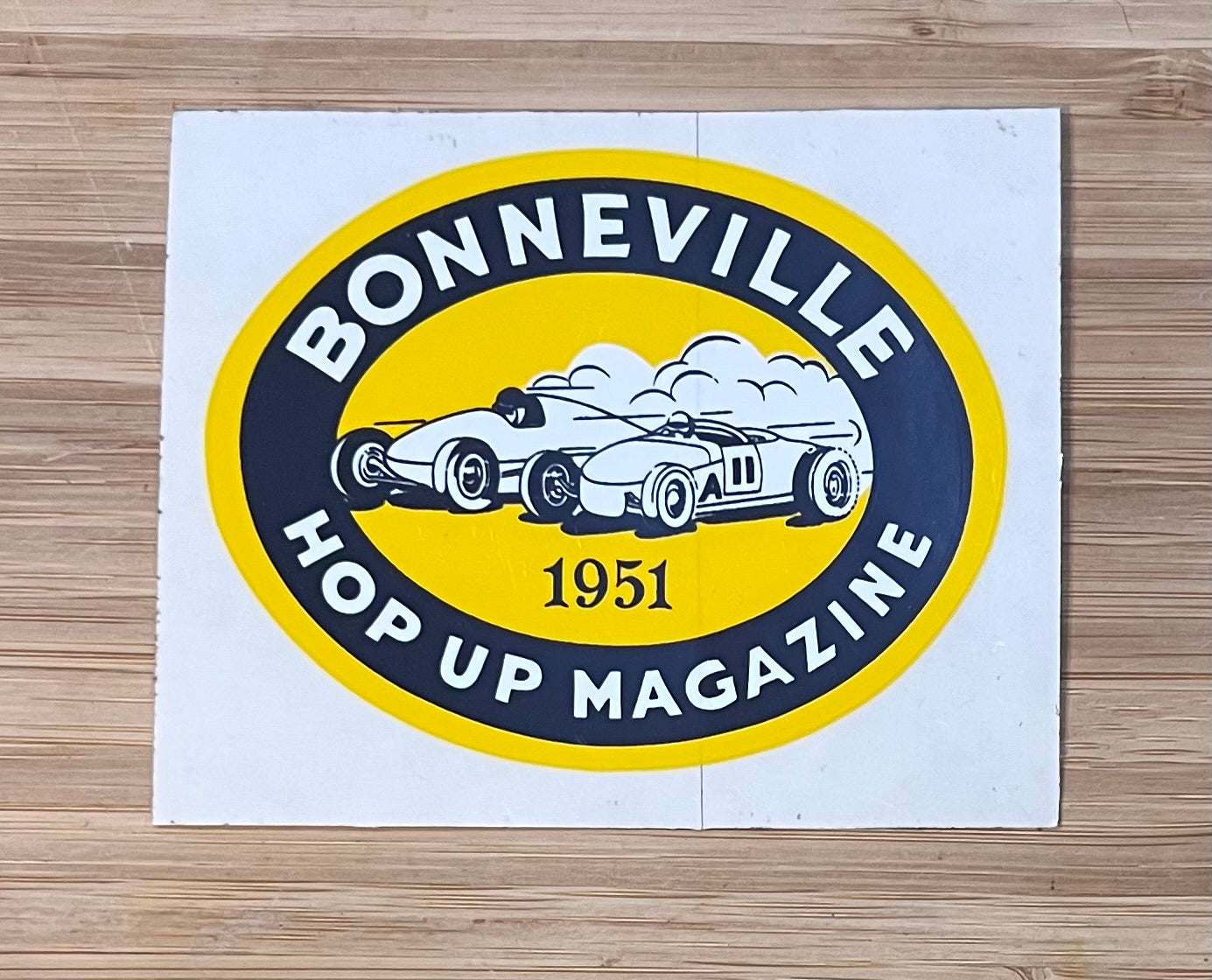 Bonneville 1951 Hop Up Magazine Racing Window Decal EXC Restoration Relic has been store safely away for decades and measures approximately 3 inches x 3.5 inches