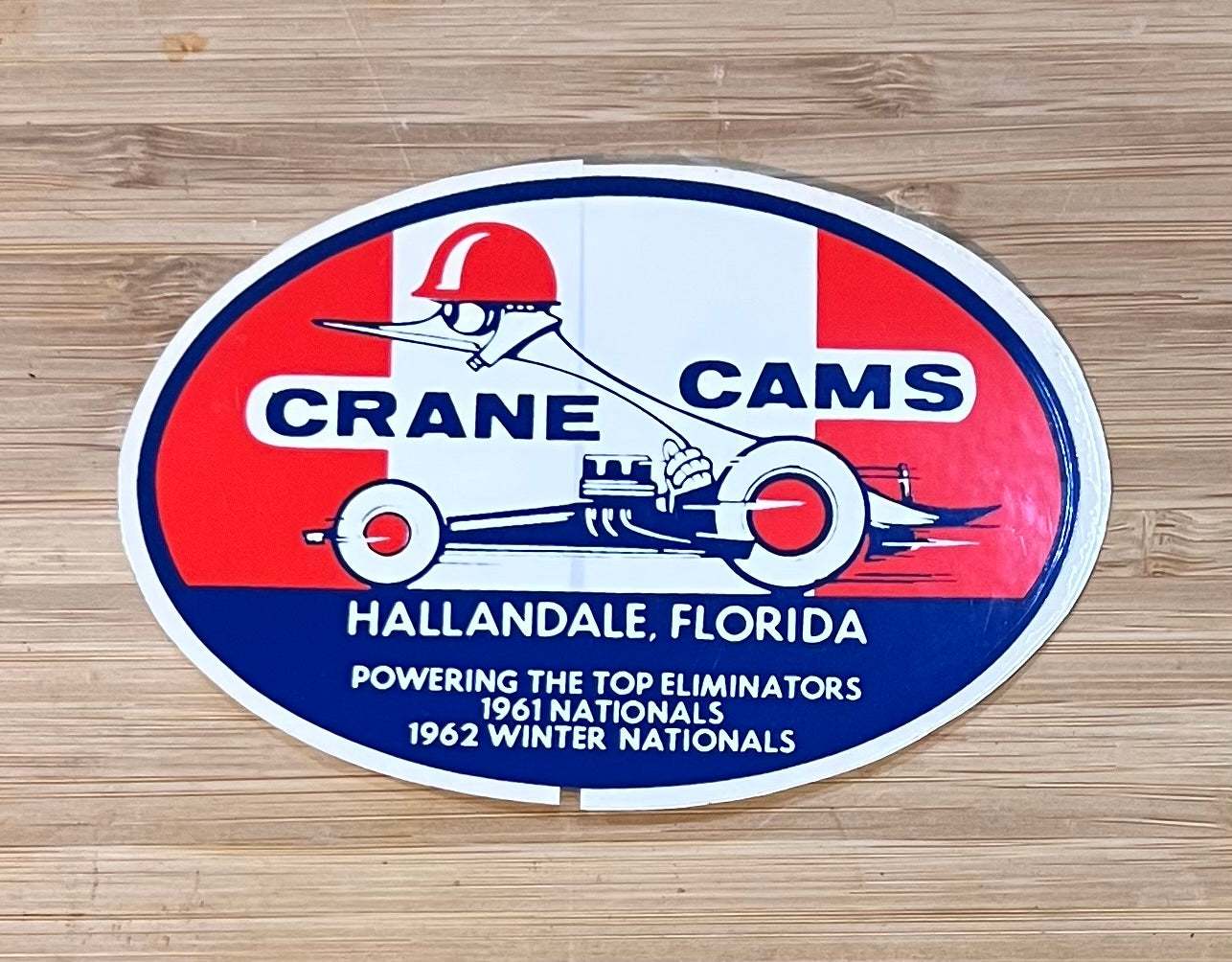 Crane Cams 1963 w 61 Nationals and 62 Winter Nationals Racing Decal NOS Relic has been stored for decades and measures 3 inches in width by 4.25 inches in length