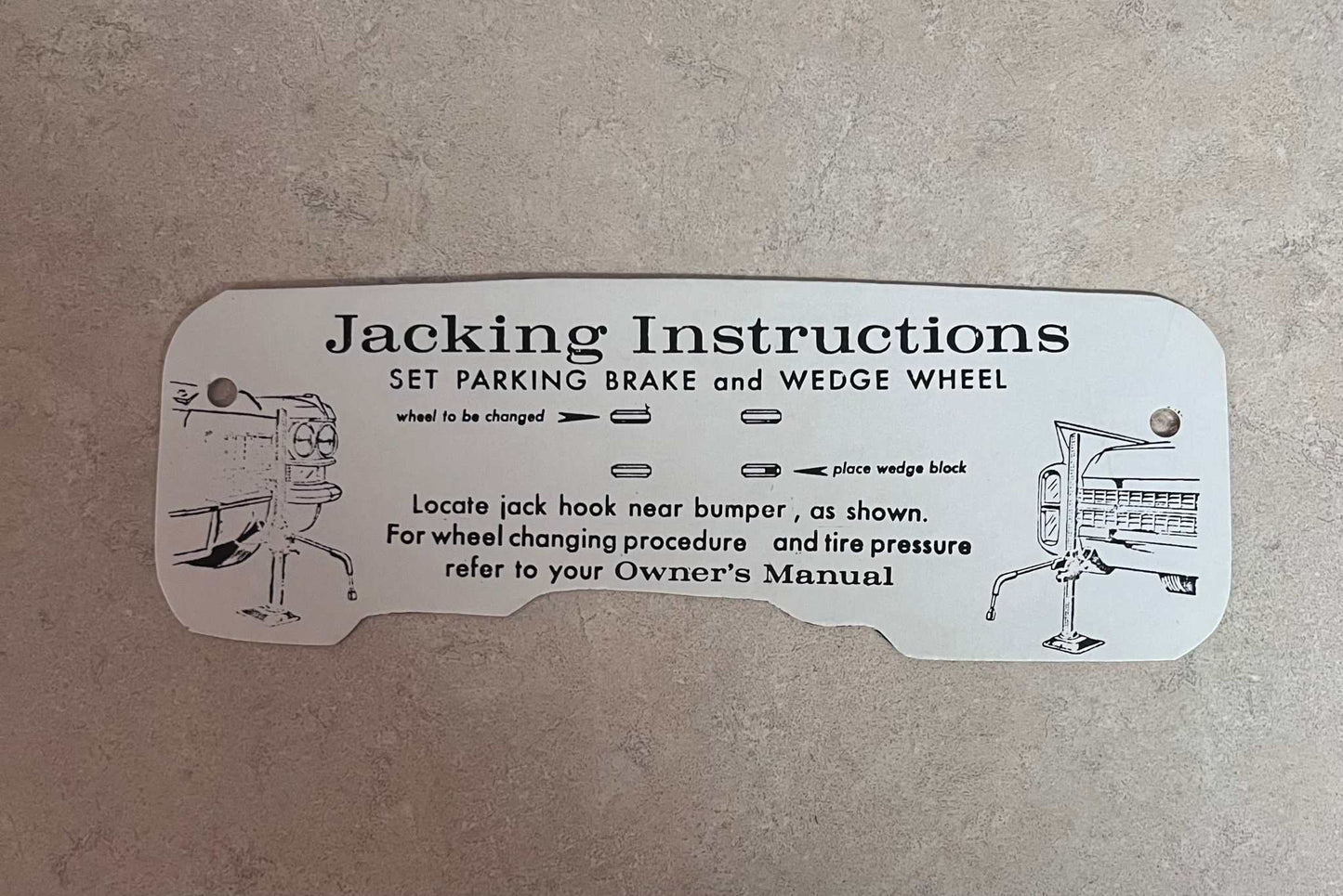 Cadillac 1963 Jack Instructions All Reg Decal Restoration Card Excellent Condition N.O.S. Rare Relic has been safely stored away for decades