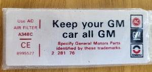 Chevy Camaro 1977 Oldsmobile Cutlass 350 High Performance AC Decal KYC GM Relic has been stored safely for decades and measures 4 inches by 1.5 inches Restoration