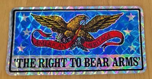Right To Bear Arms American Heritage Eagle Decal Turning back the clock big time with this adhesive decal. This relic measures 3 inch in width by 6 inches in length
