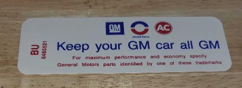 Buick 1970 GS 350 400 4V HD Decal KEEP YOUR GM CAR ALL GM N.O.S. Relic has been safely stored away for decades and measures approximately 1.75 inch x 5 inches