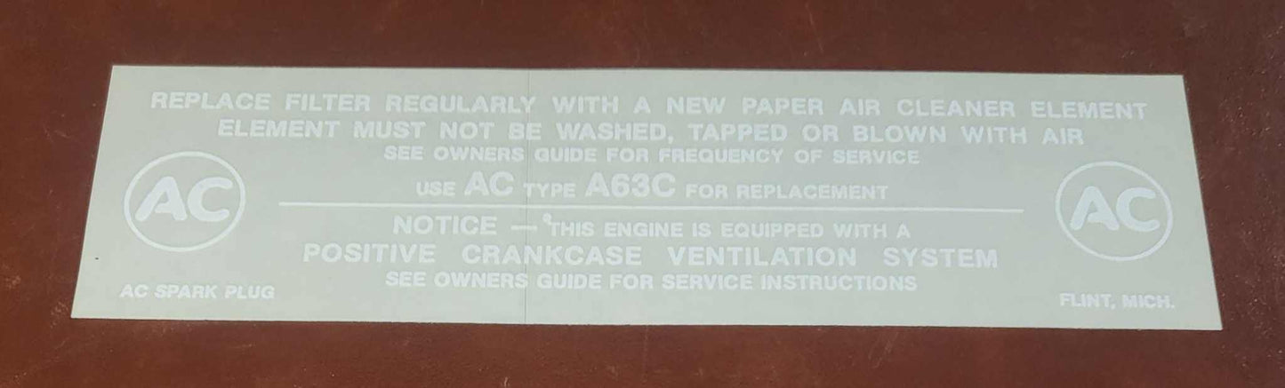 Buick GM 1961 Special Air Cleaner Service Decal New Old Stock Excellent Relic has been safely stored away for decades and measures approximately 1.75 inch x 6.5 inch