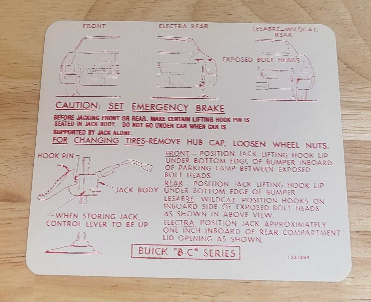 Buick 1967 Electra LeSabre Wildcat Jack Instructions Decal Restoration Relic has been safely stored away for decades and measures approximately 4 inch x 4.75 inches