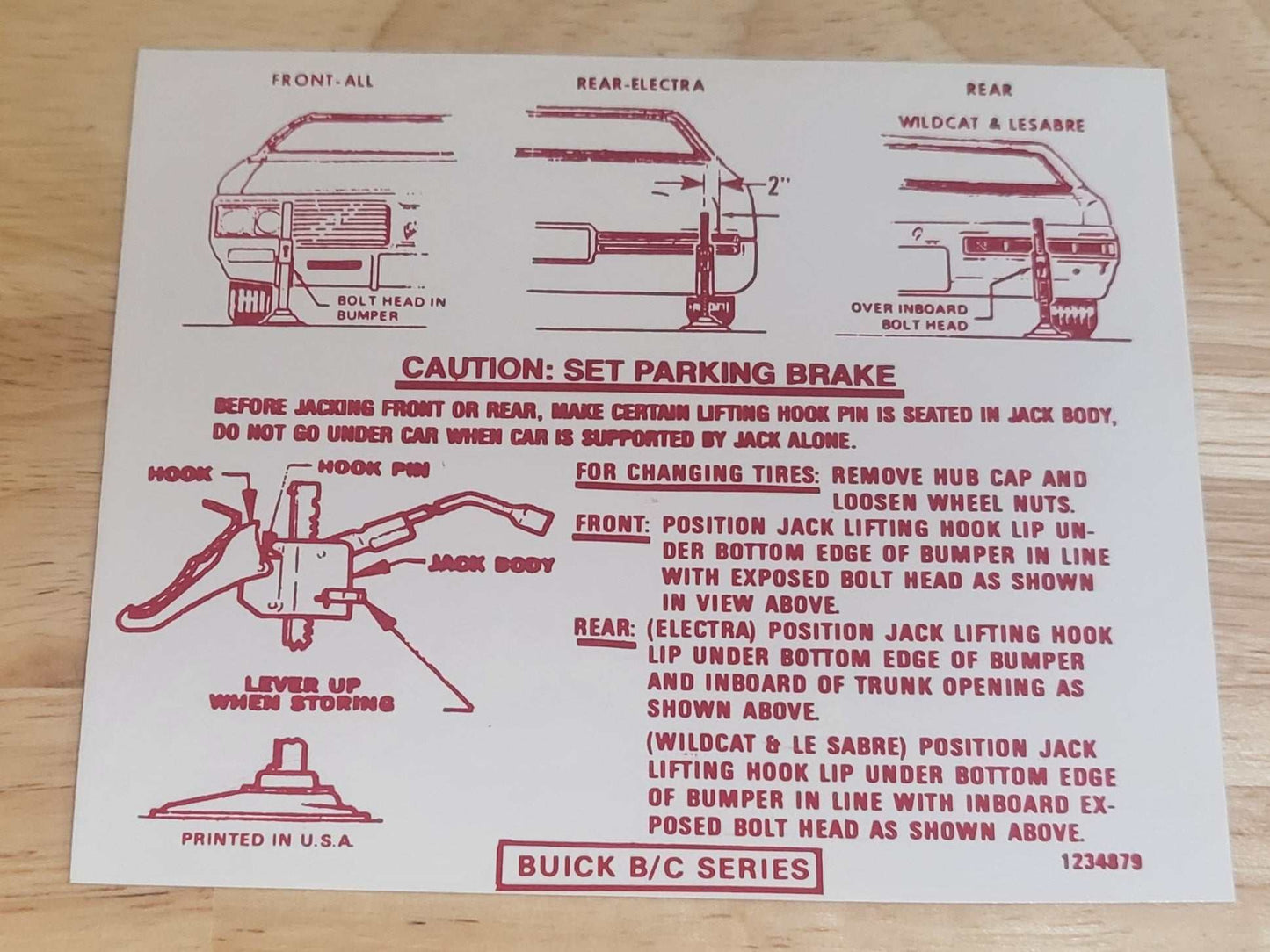 Buick 1970 Electra LeSabre Wildcat Jack Instructions Decal B C Series NOS Restoration Relic has been safely stored away for decades and measures approximately 4 inch