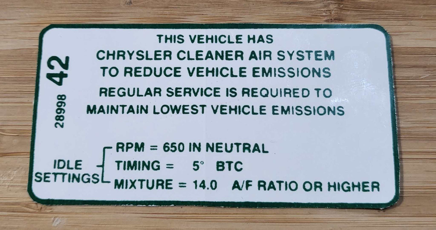 Plymouth Dodge 1968-69 340 4V 383 4V 440 4V Auto Emissions Decal NOS Restoration EXC Relic has been safely stored away with care for decades measures approximately 2
