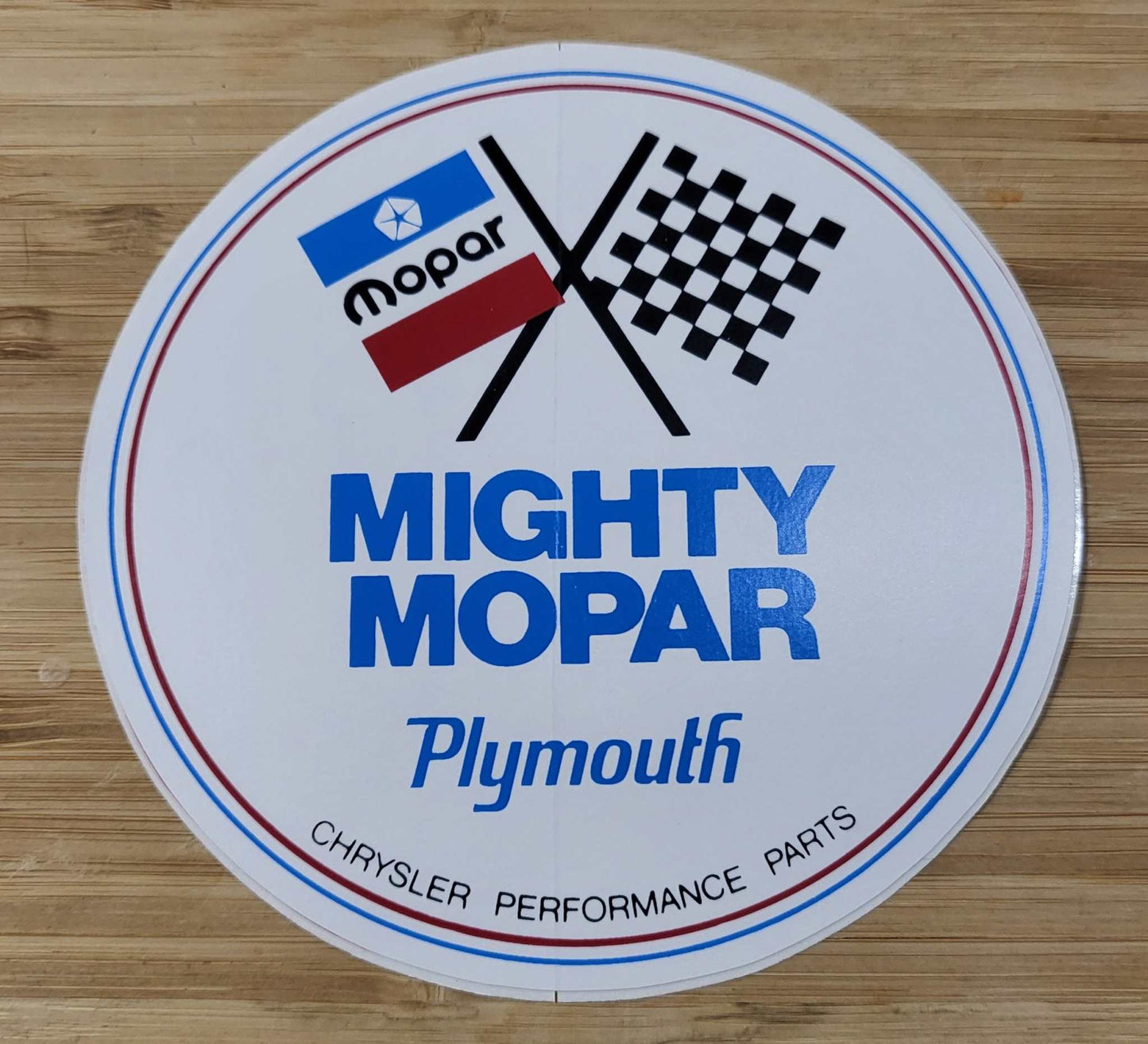 Mighty Mopar Performance Parts Plymouth Window Decal Chrysler NOS relic has been stored away safely for decades and measures approximately 5.5 inches circle
