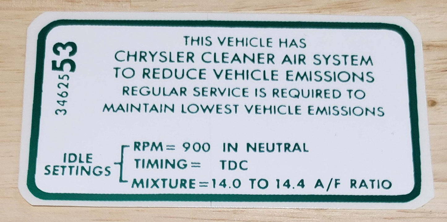 Mopar 1970 440 4 Barrel Manual Transmission Emission Decal Restoration NOS relic has been stored away safely for decades and measures approximately 2.25 inches