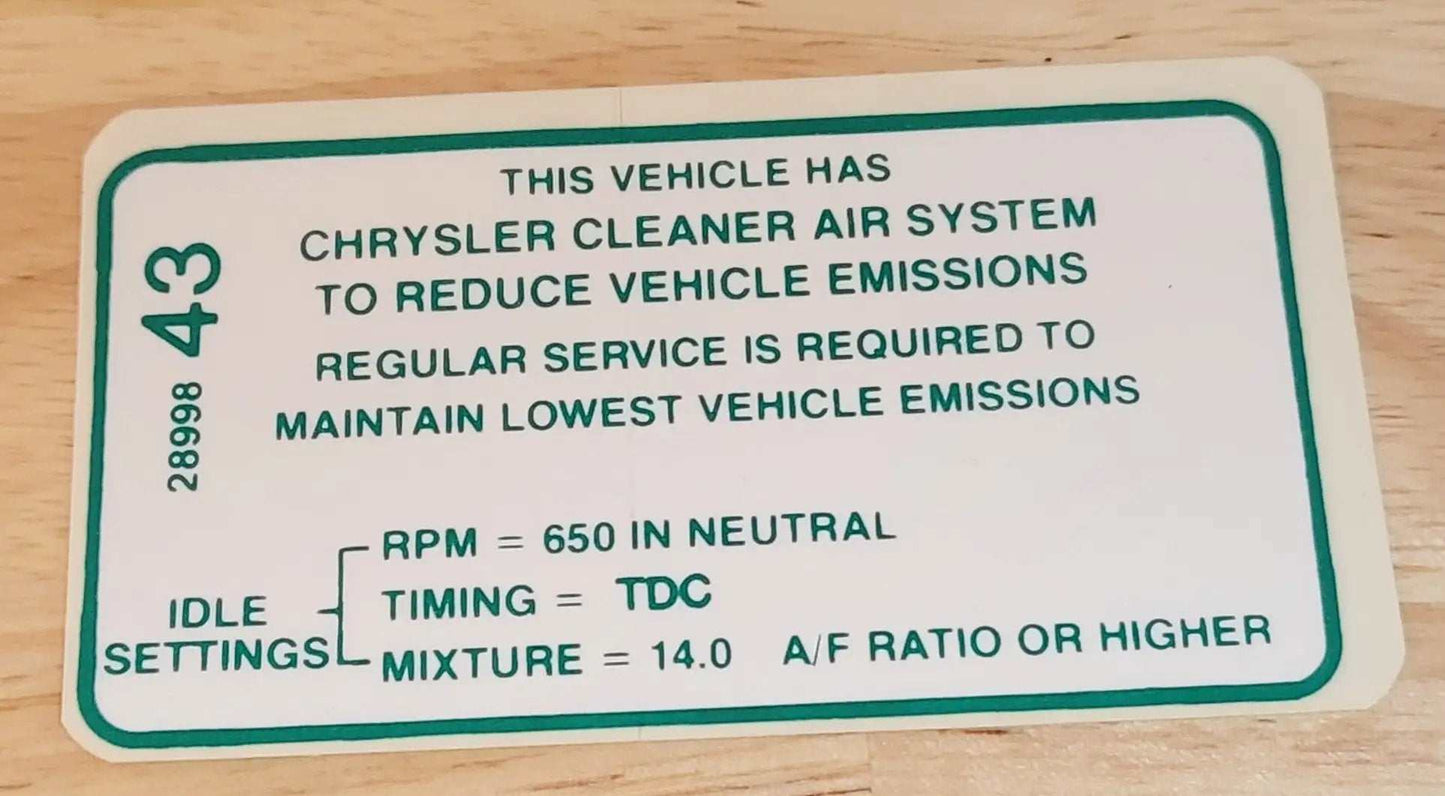 Mopar 1968 273 2 Barrel Manual Transmission Emission Decal Restoration NOS relic has been stored away safely for decades and measures approximately 2.25 inches x 4 in