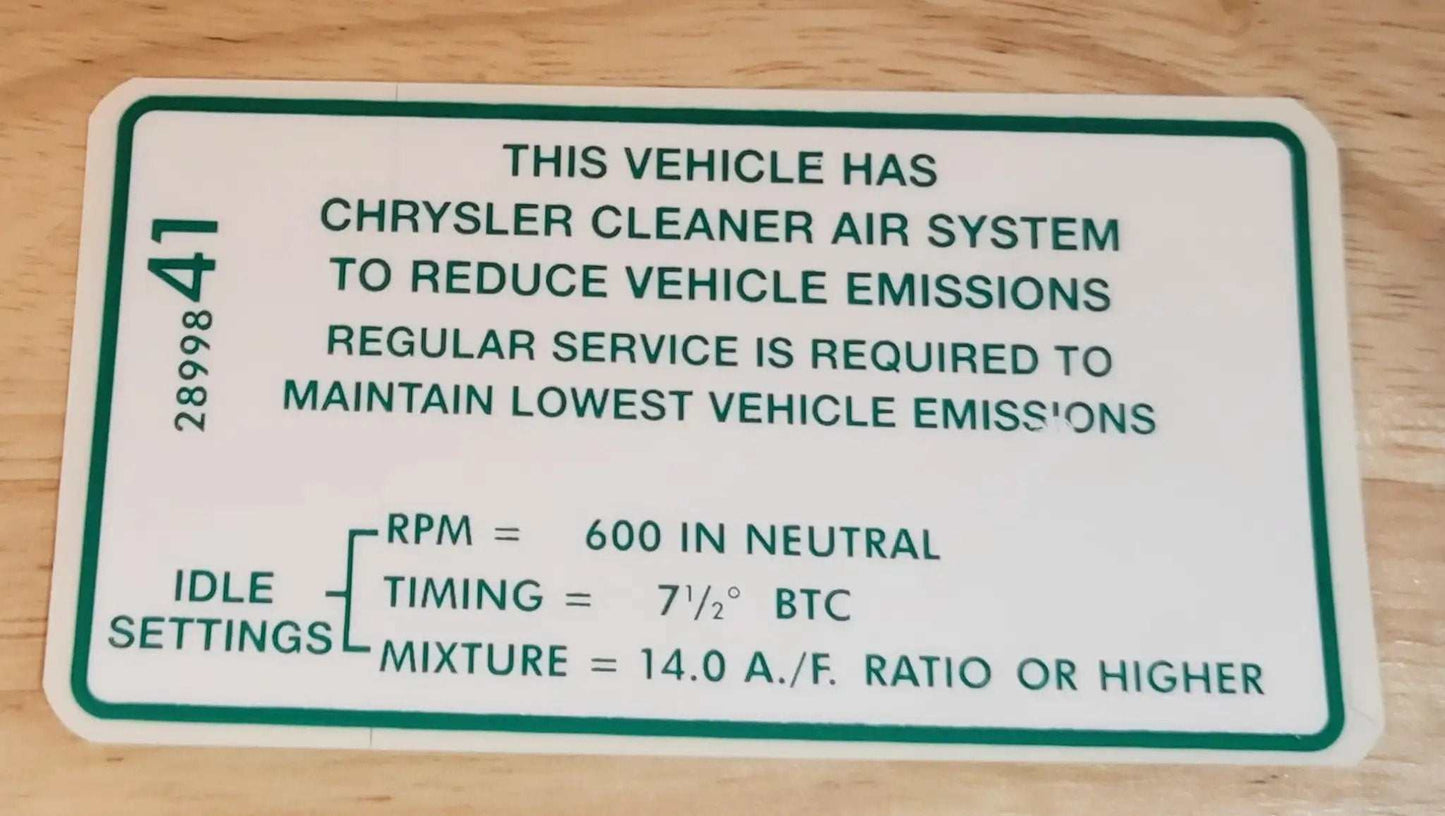 Mopar 1968-69 383 2 Barrel 440 4 Barrel Manual Transmis Emission Decal Restoration NOS relic has been stored away safely for decades and measures approximately 2.25