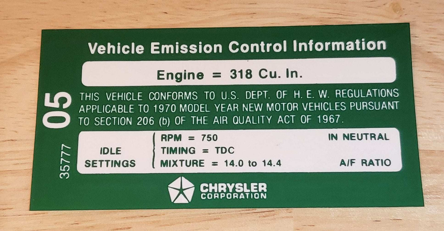 Mopar 1970 318 2 Barrel Manual Transmission Emission Decal Restoration NOS relic has been stored away safely for decades and measures approximately 2 inches x 4 inch
