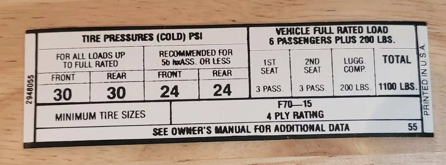 Dodge Charger Coronet 1968 Plymouth Belvedere Tire Pressure Decal NOS EXC Relic has been safely stored away for decades and measures approximately 1 in x 4 in 294805