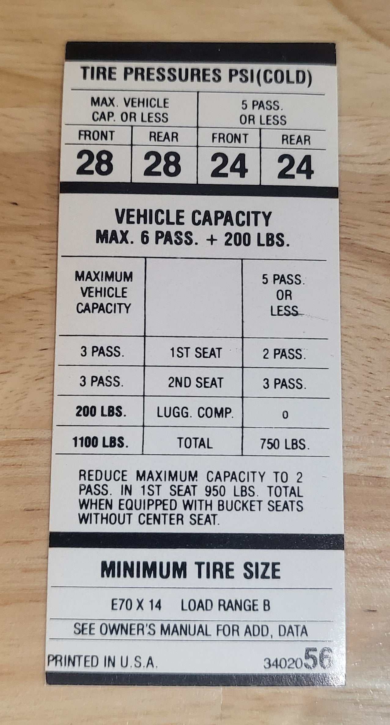 Plymouth Duster 1970 Dodge Dart E70x14 Tire Pressure Decal Restoration Relic has been safely stored away for decades and measures approximately 1.75 in x 3.75 in
