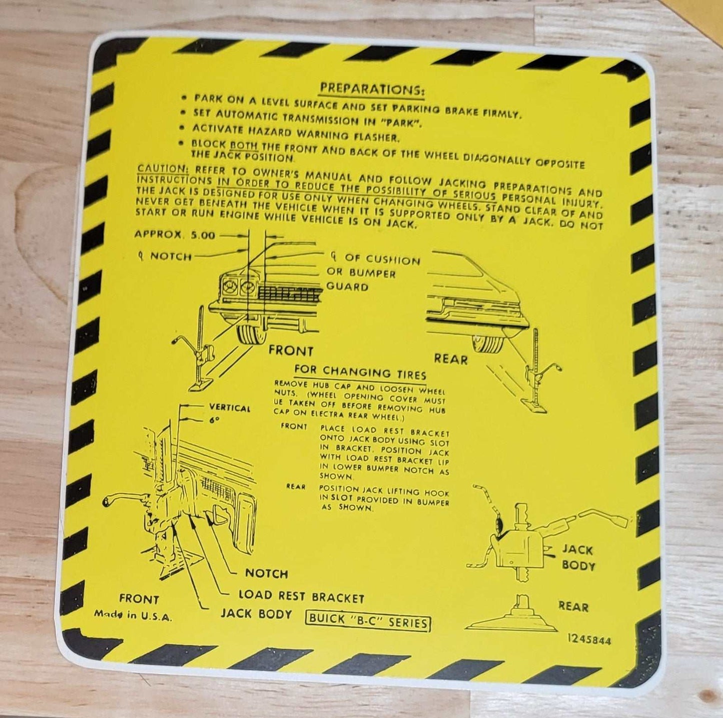 Buick 1974 Electra LeSabre Jack Instructions Decal Restoration N.O.S. EXC Relic has been safely stored away for decades and measures approximately 5.5 inch x 6.75 in