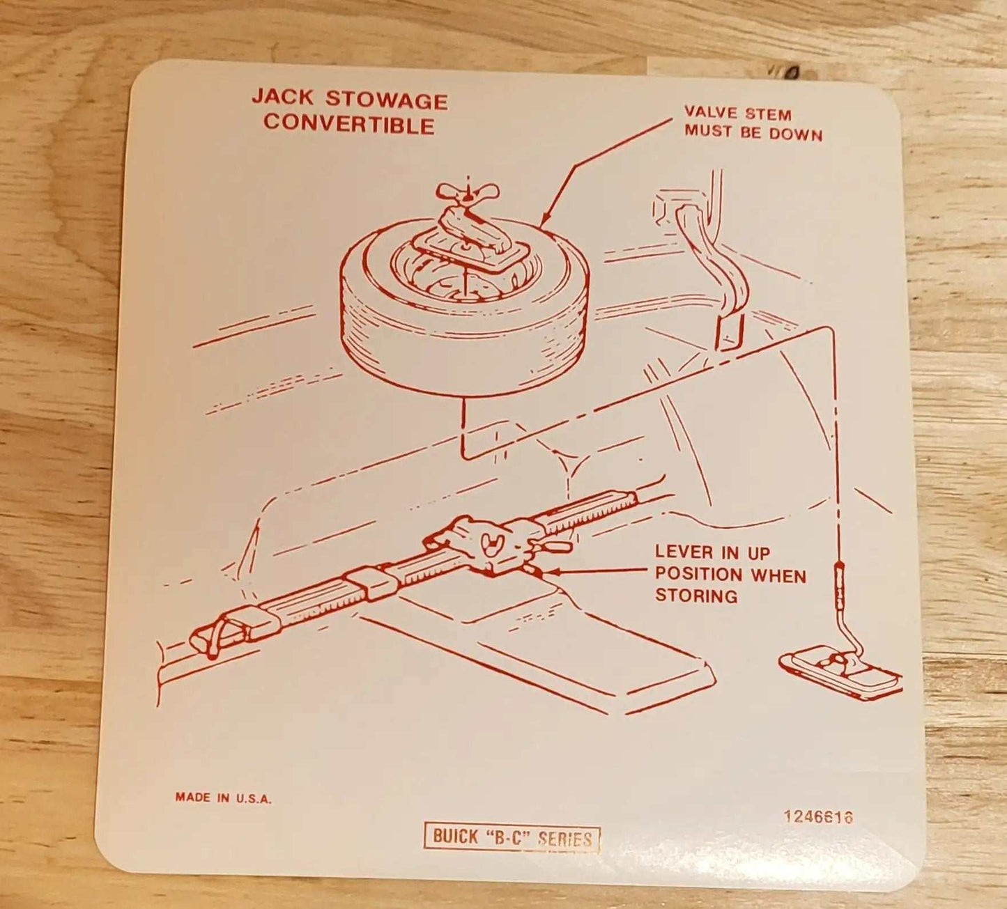 Buick 1974 Electra LeSabre Century Jack Tire Stowage Decal Restoration NOS EXC Relic has been safely stored away for decades and measures approximately 5 inch x 5.25