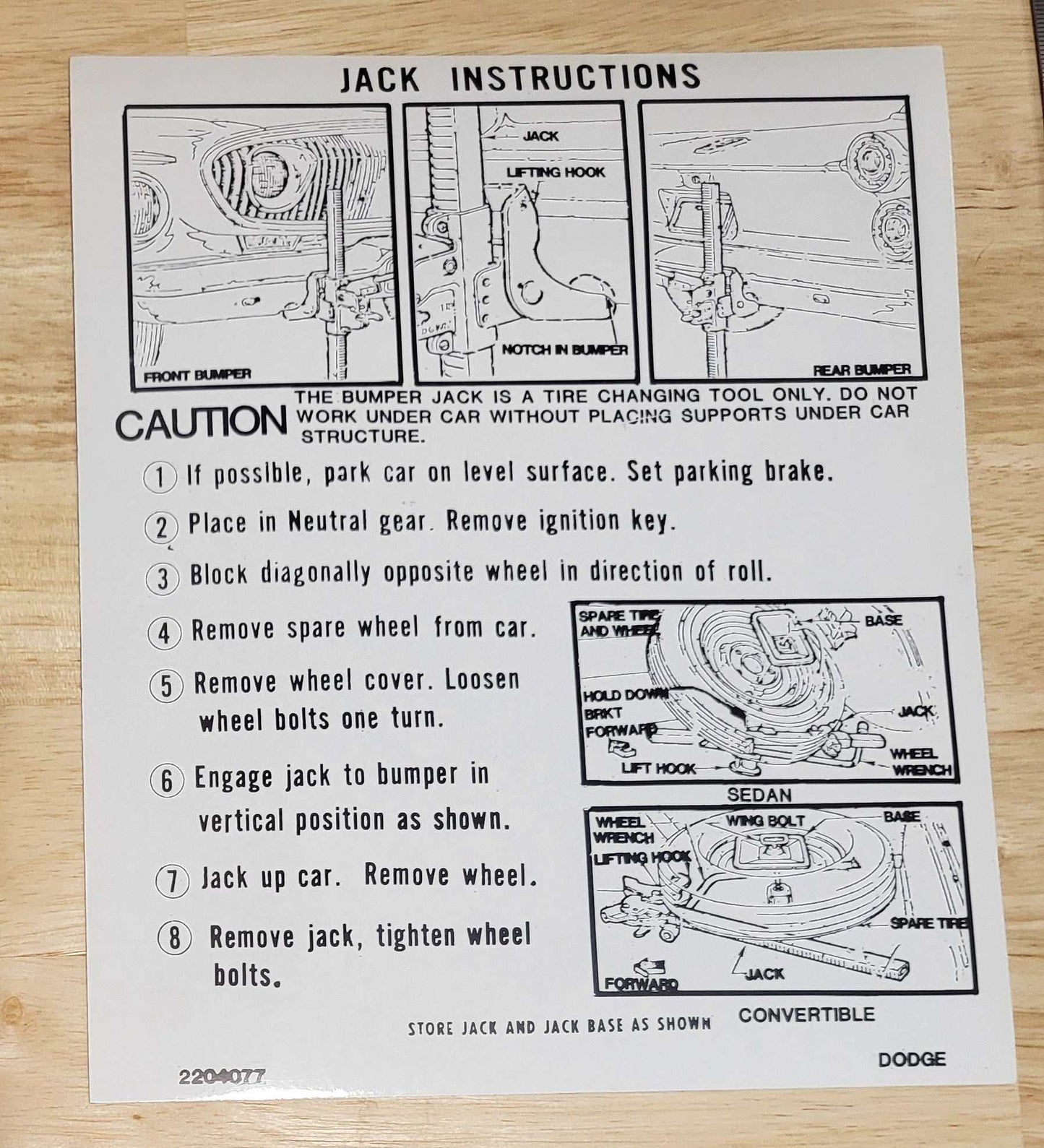 Dodge 1962 Jack Instructions Decal Restoration NOS Excellent Condition Relic has been safely stored away for decades and measures approximately 7 inch x 8.5 inches