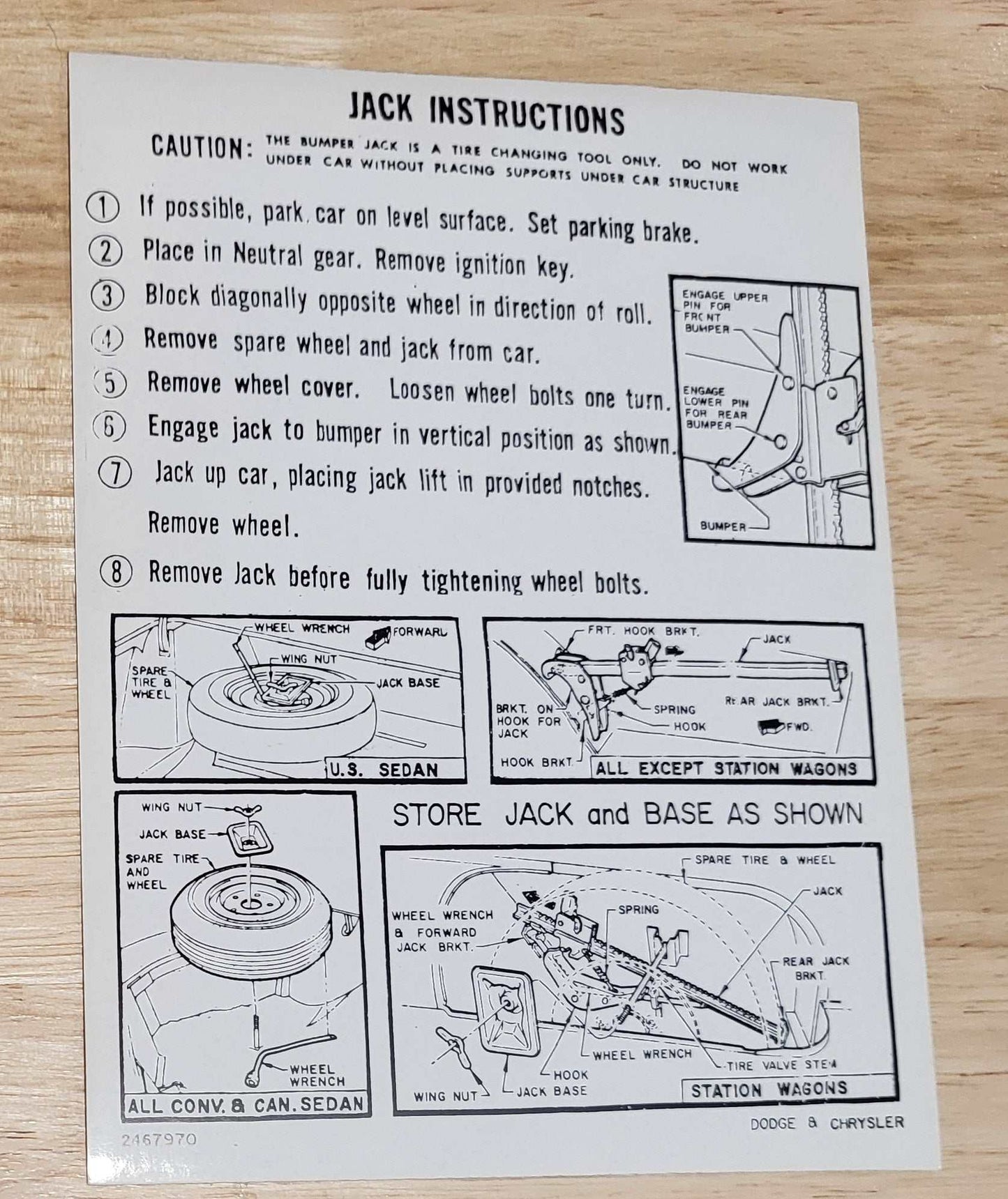 Dodge Chrysler 1965-66 Polara Monaco Jack Instructions Decal Restoration NOS EXC Relic has been safely stored away for decades and measures approximately 5 inch x 6.