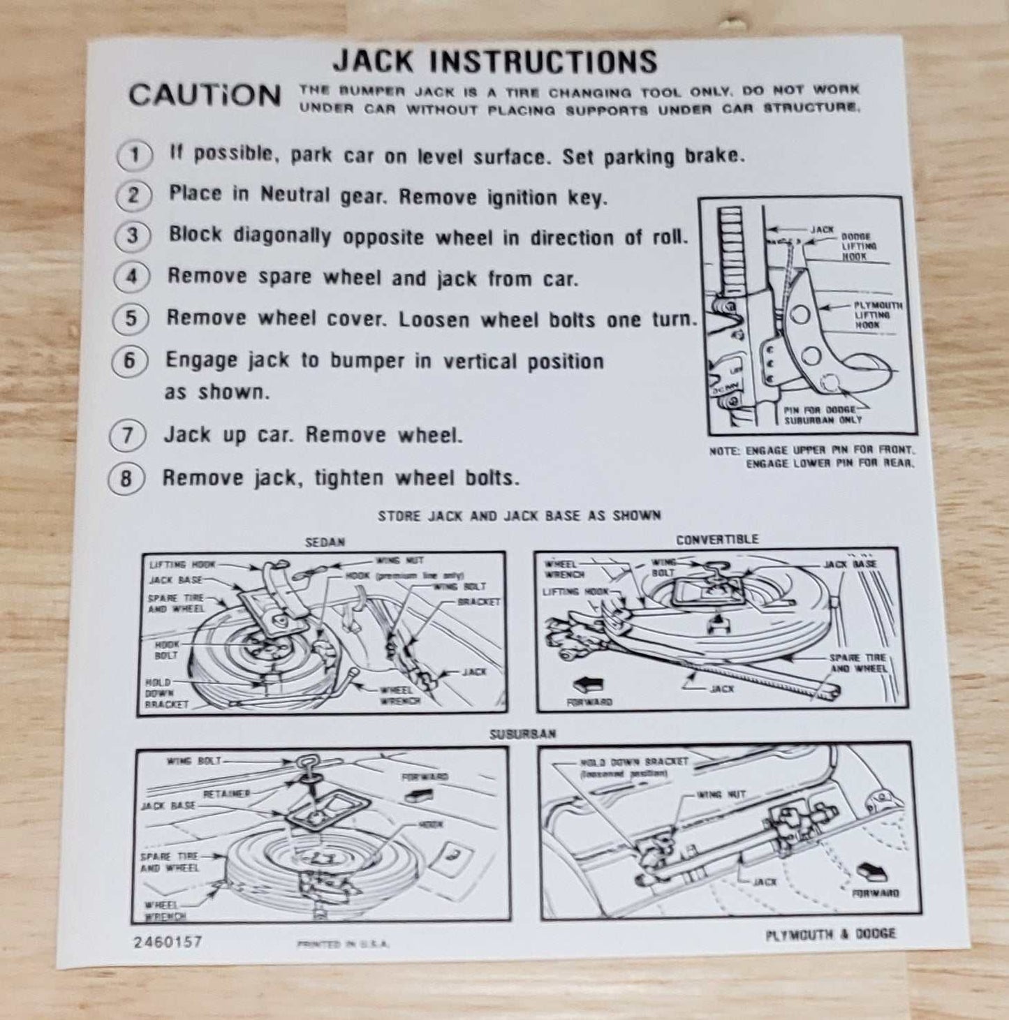 Dodge 1964 Plymouth Jack Instructions Decal Restoration N.O.S. EXC Relic has been safely stored away for decades and measures approximately 5 inch x 6.75 inches