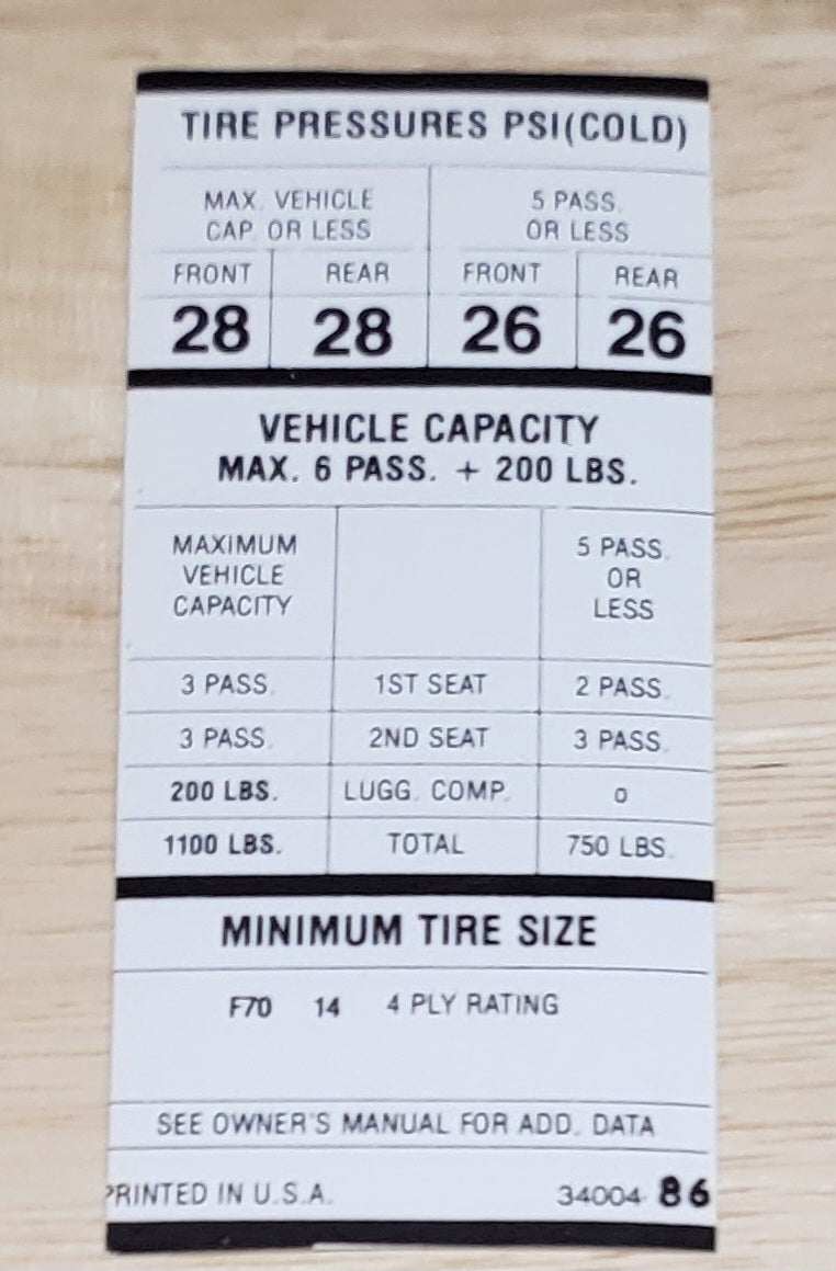 Plymouth Belvedere 1969 B Body Tire Pressure Decal NOS Restoration EXC Relic has been safely stored away for decades and measures approximately 1 in x 4 in F70X14