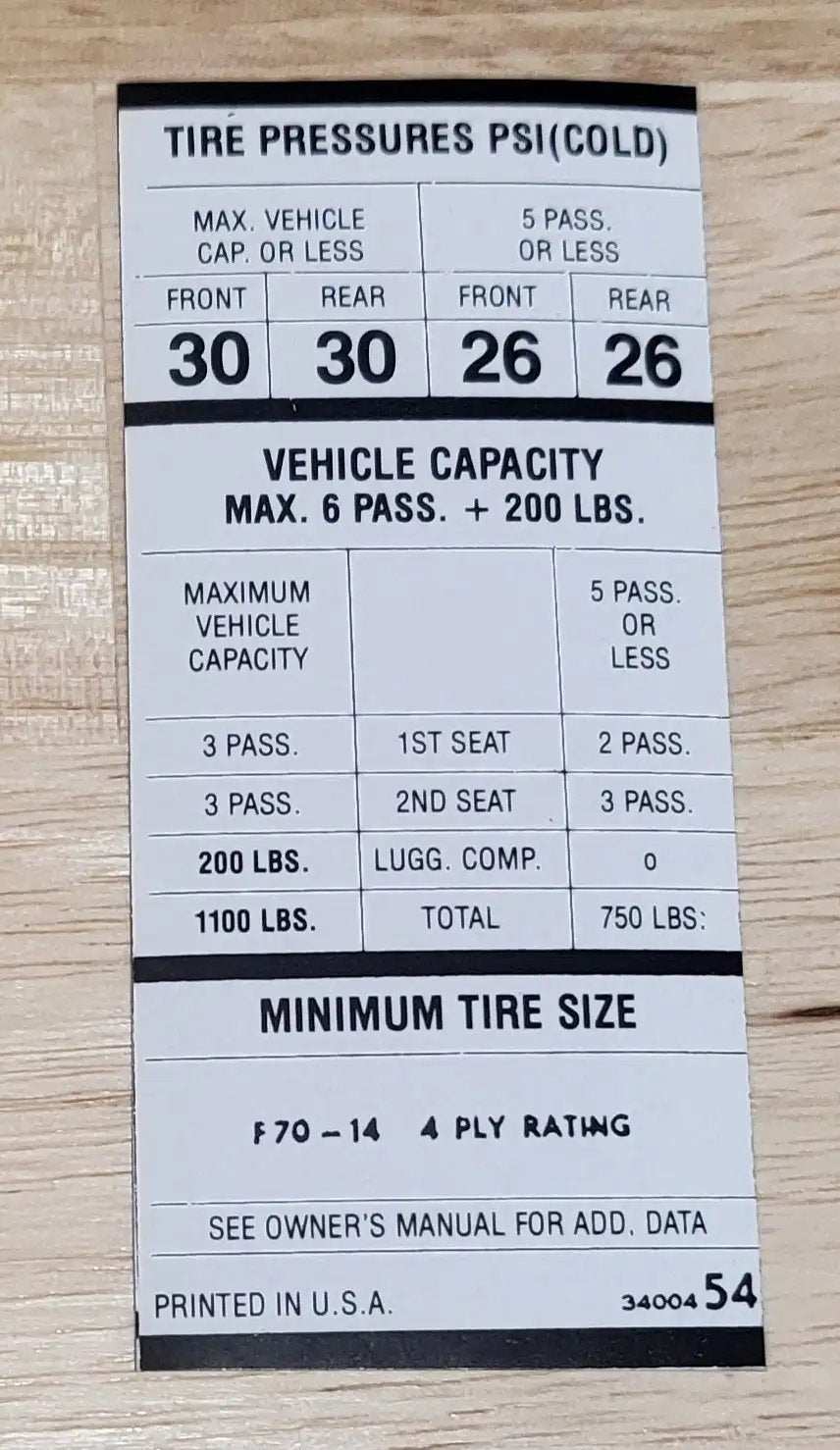 Dodge Charger 1969 383 440 B Body Tire Pressure Decal NOS Restoration EXC Relic has been safely stored away for decades and measures approximately 1 in x 4 in F70X14