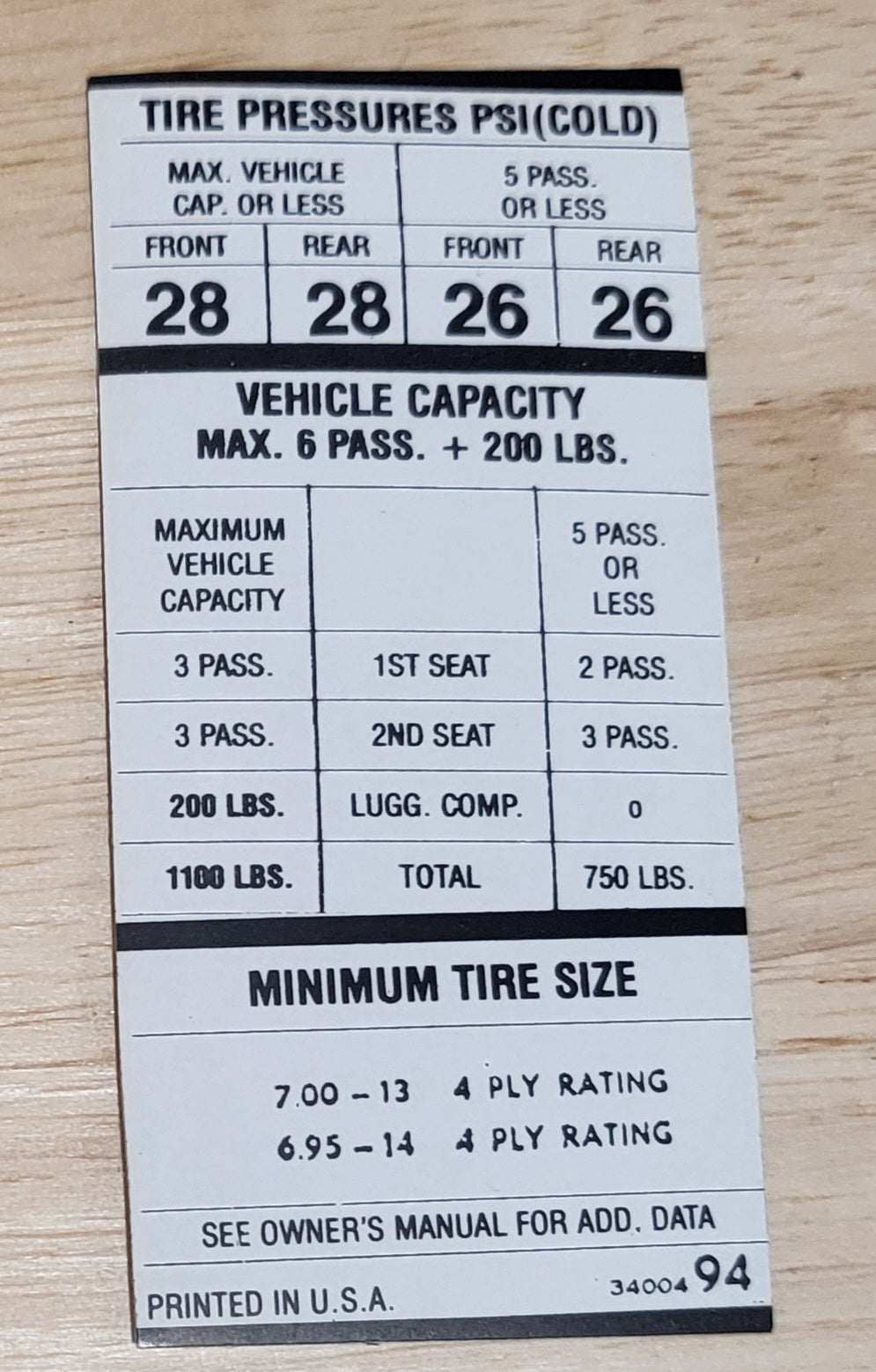 Dodge Dart 1969 Plymouth Duster A Body Tire Pressure Decal Restoration NOS EXC Relic has been safely stored away for decades and measures approximately 1.75 in x 3.5