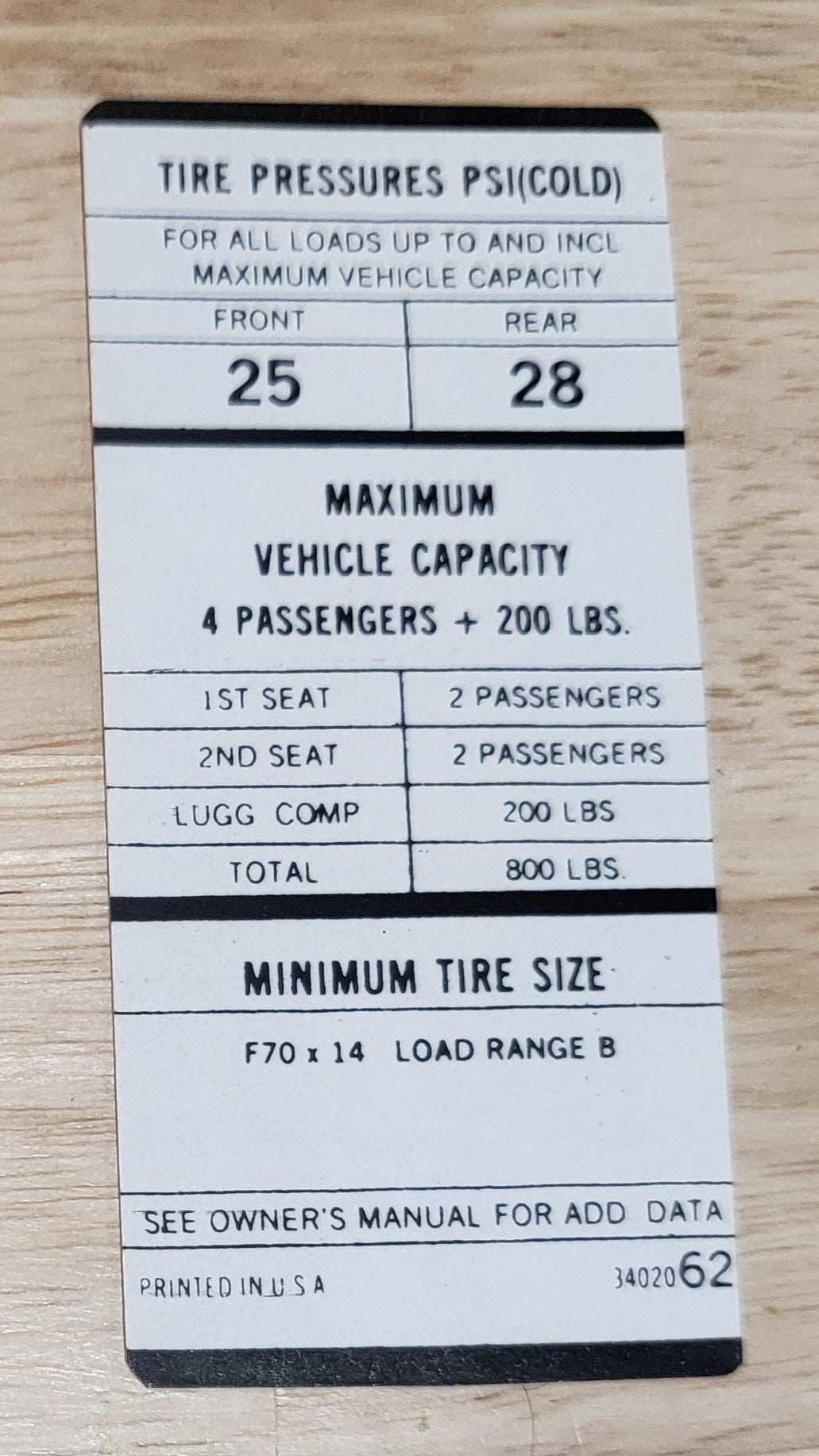 Dodge Challenger 1970 Plymouth Cuda E Body No Air Tire Pressure Decal Restoration NOS EXC Relic has been safely stored away for decades and measures approximately 1.
