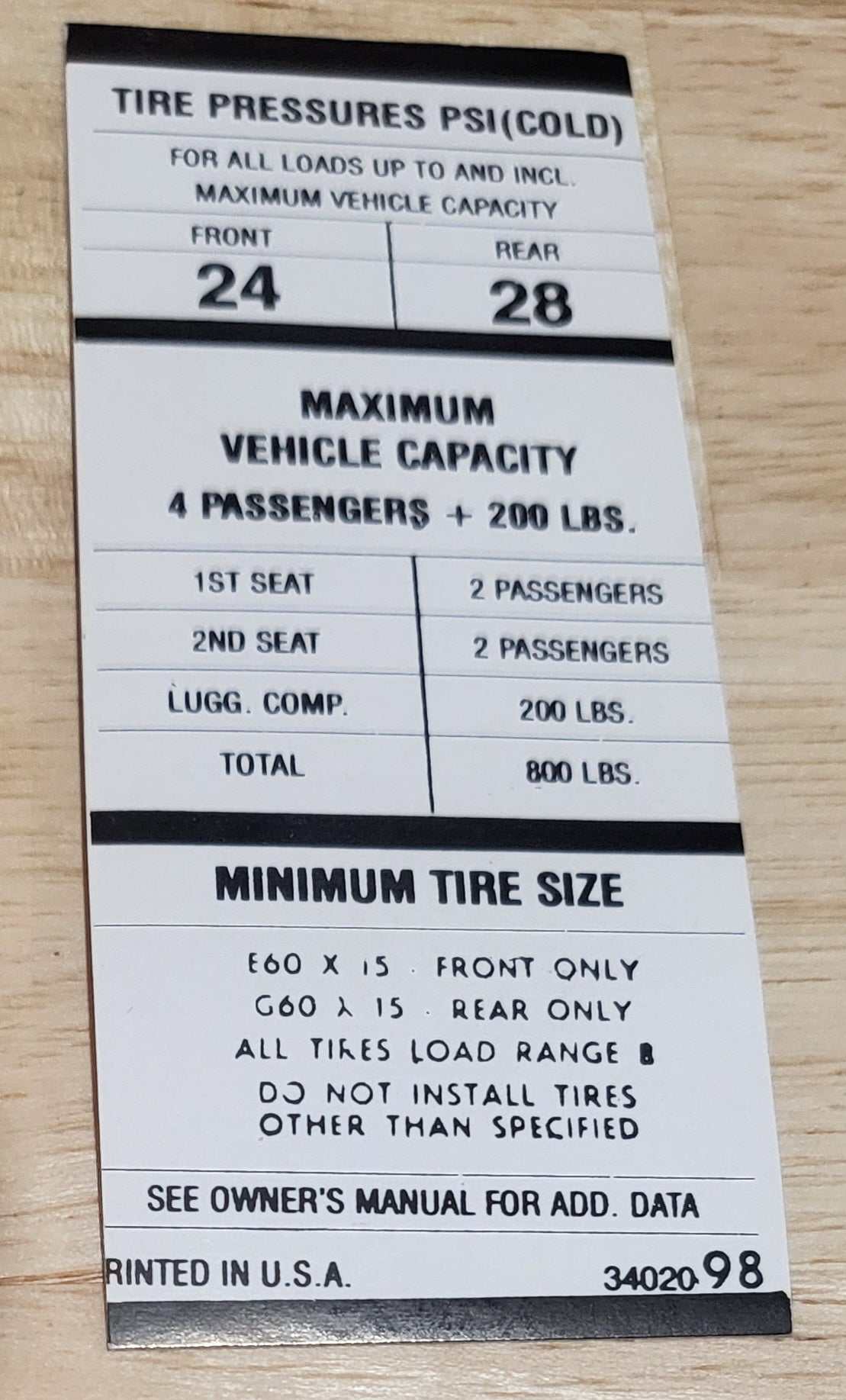 Dodge Challenger TA 1970-71 Plymouth Cuda Tire Pressure Decal Restoration NOS EX Condition Relic has been safely stored away for decades and measures approximately 1