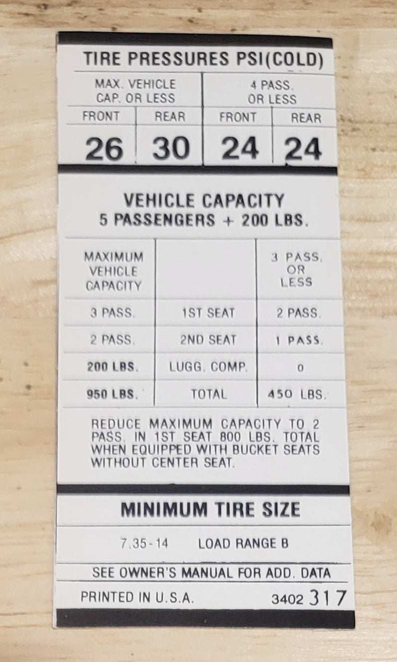 Dodge Challenger 1971-72 Plymouth Cuda Convertible Tire Pressure Decal Restoration NOS EX Condition Relic has been safely stored away for decades and measures approx