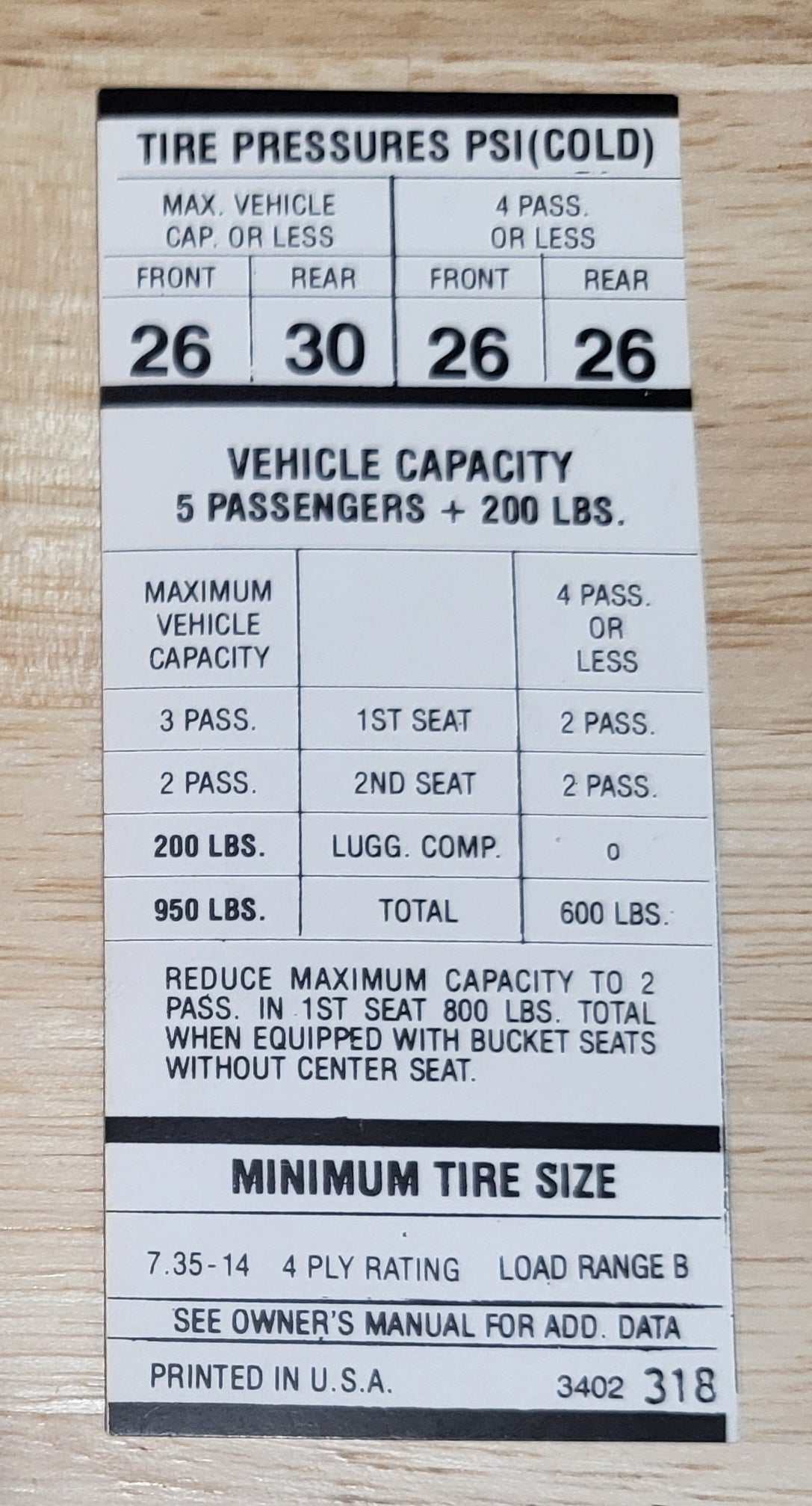 Dodge Challenger 1971-74 Plymouth Cuda E Body Tire Pressure Decal Restoration NOS EX Condition Relic has been safely stored away for decades and measures approximate