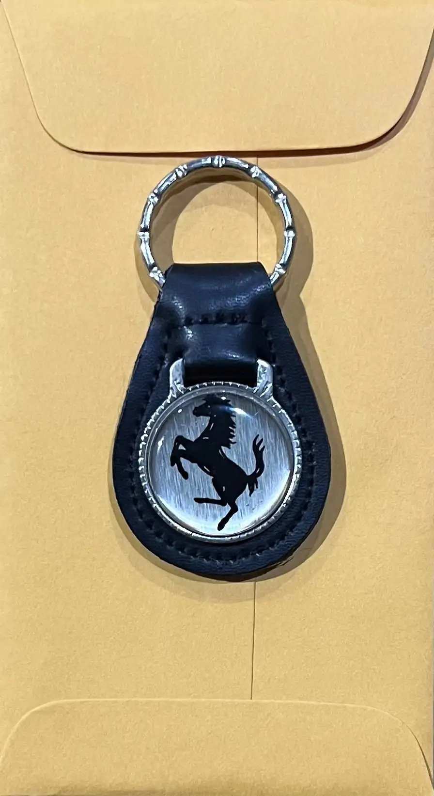 Ferrari Silver Logo Top Grain Black Leather Vintage Key Fob Accessories EXC Relic has been store safely away for decades and will be a great addition to your classic