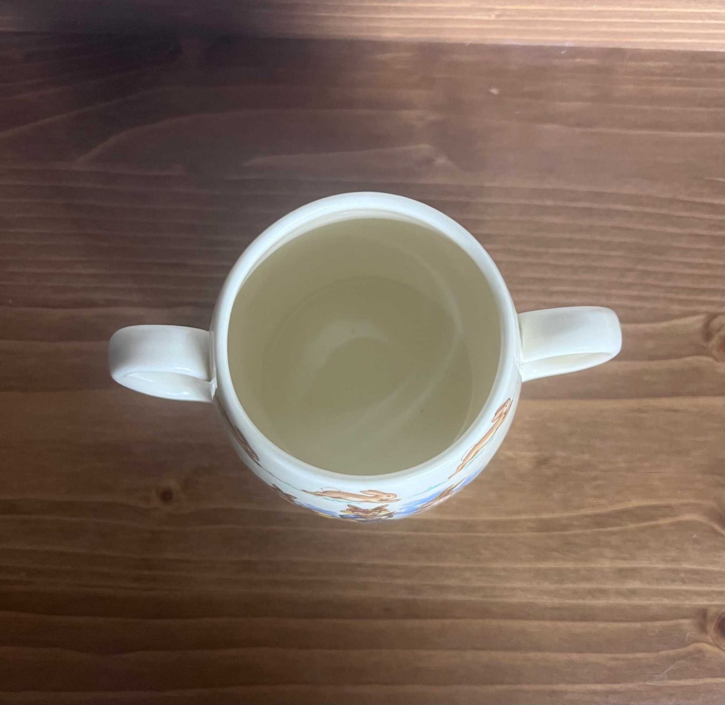 Royal Doulton Bunnykins mug, Vintage Bunnykins Hug a Mug, Bunnykins Twin Handled Cup. Made In England. Excellent vintage condition