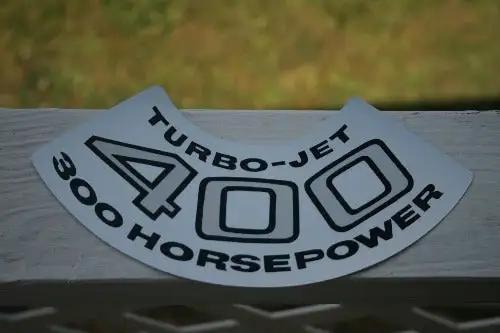 TURBO JET 400 300 HORSEPOWER DECAL AIR CLEANER CHEVROLET CAMARO MINT JIM OSBORN REPRODUCTIONS Item measures approximately 8 x 3 in. New Old Stock Item 4 restoration