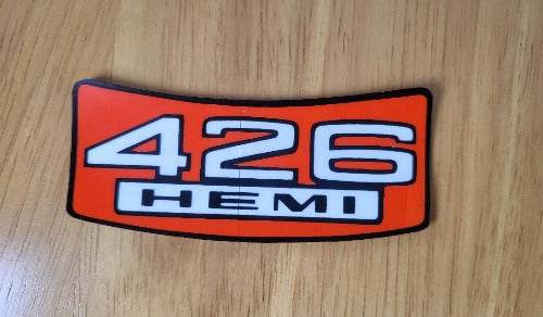 Mopar 1966-67 426 Hemi Air Cleaner Decal GTX Charger Cornet Cuda NOS relic has been stored away safely for decades and measures 2 inches in width by 4.5 in length