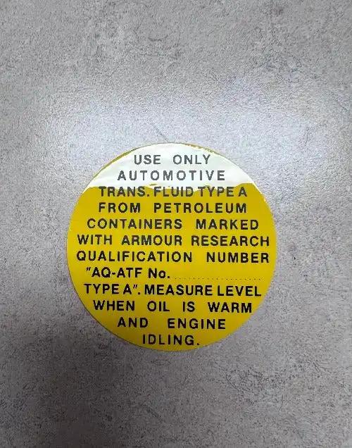 Hudson 1951-1954 Hydromatic Transmission Oil Plug Decal