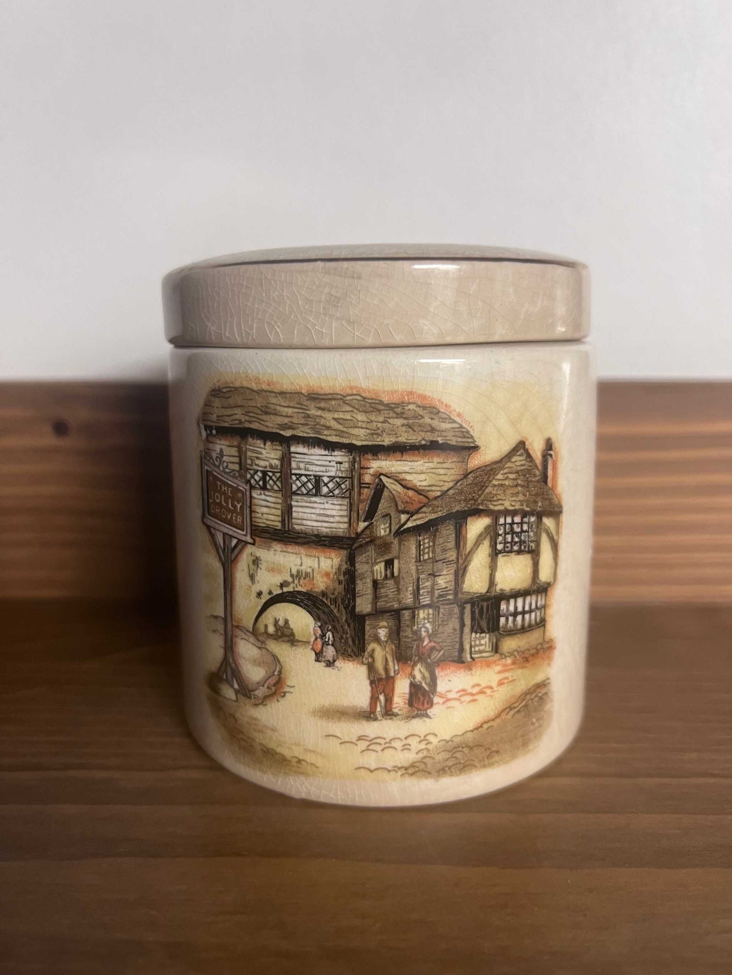 Frank Cooper Staffordshire Porcelain Tea Jar English with lid. This piece is in good vintage condition. Very well cared for and ready to be loved again