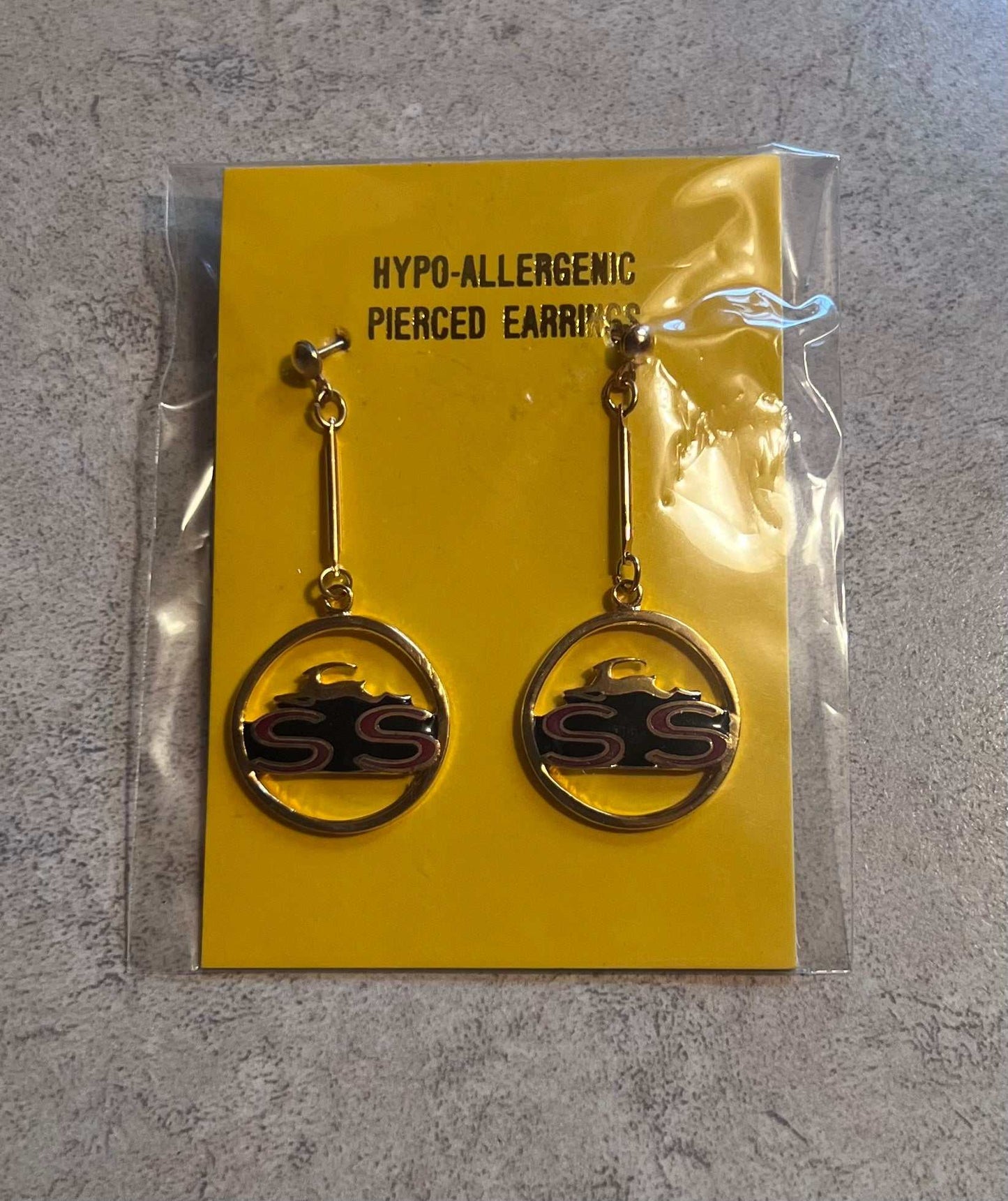 Impala SS Gold Color Earrings Logo Pair Post Hypo Allergenic Accessories EXC Relic has been store safely away for decades and will be a great compliment to your classic