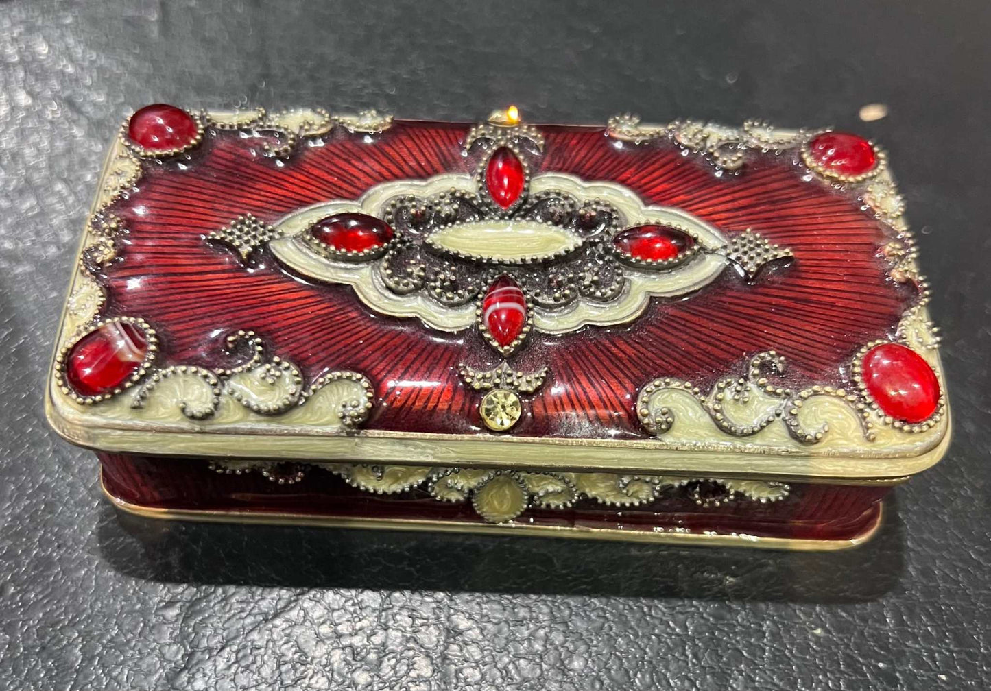Vintage Enamelware Trinket Box Ornate Embellishments