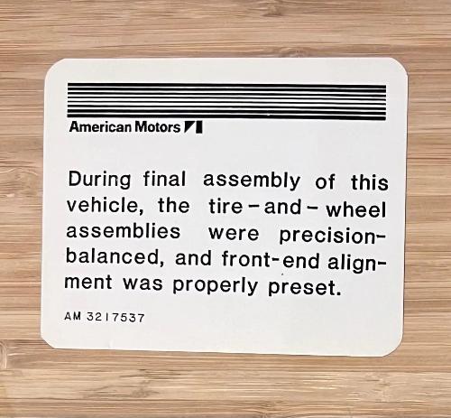 American Motors 1964-75 Alignment Decal