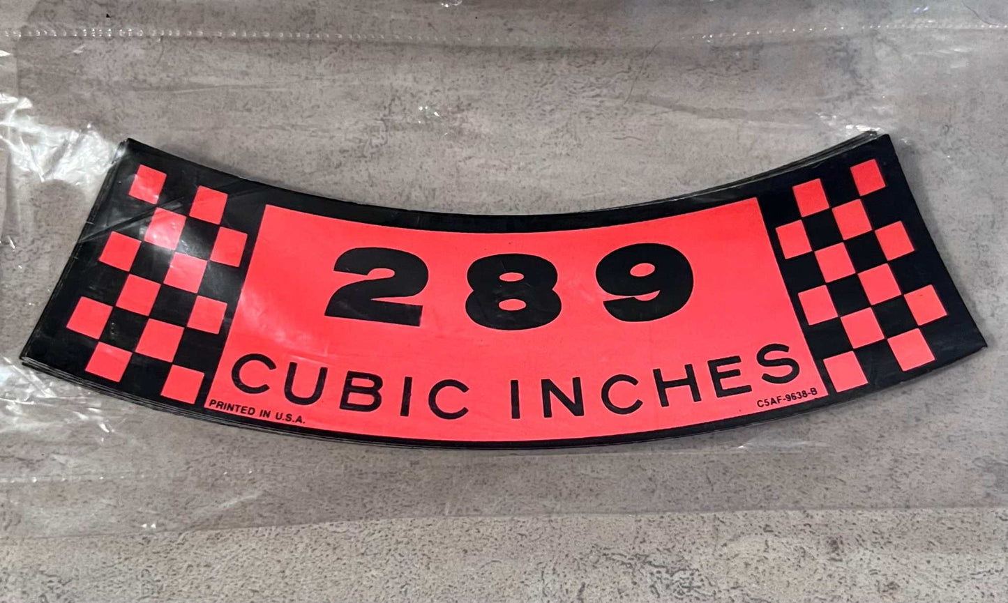 Ford 1965-67 Mustang 289 Air Cleaner Decal Restoration EXC N.O.S. Item Relic has been stored away safely for decades and measures 1.25 inches in width by 5.25 inches