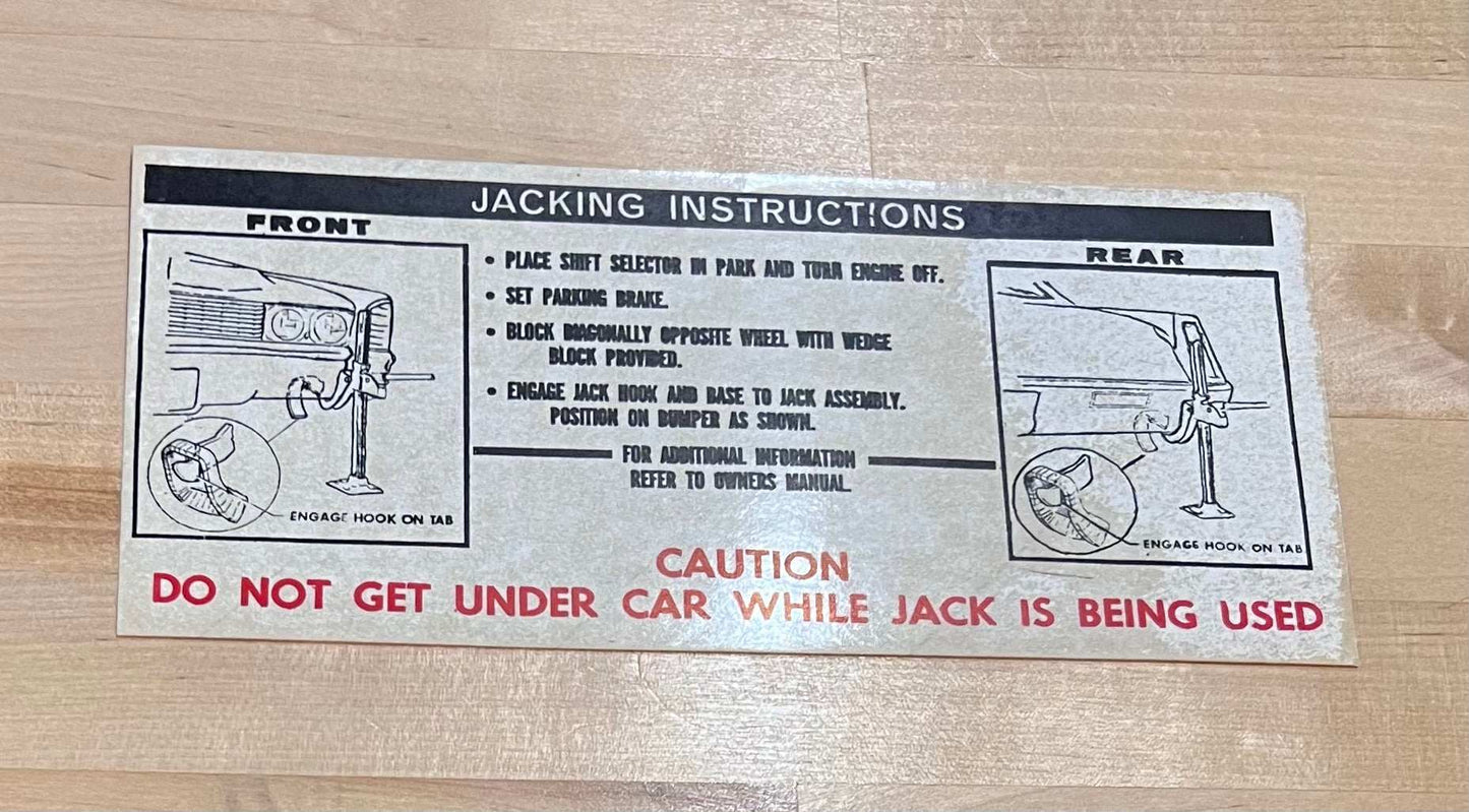 Cadillac 1967 Eldorado Jack Instructions Decal Restoration Card NOS Rare Relic has been safely stored away for decades and measures approximately a 4.25 inches x 9 in
