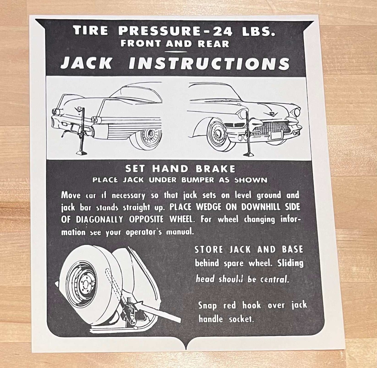 Cadillac 1957 Jack Instructions Decal Restoration Card EX Condition N.O.S. Rare Relic has been safely stored away for decades and measures approximately a 8.25 inch