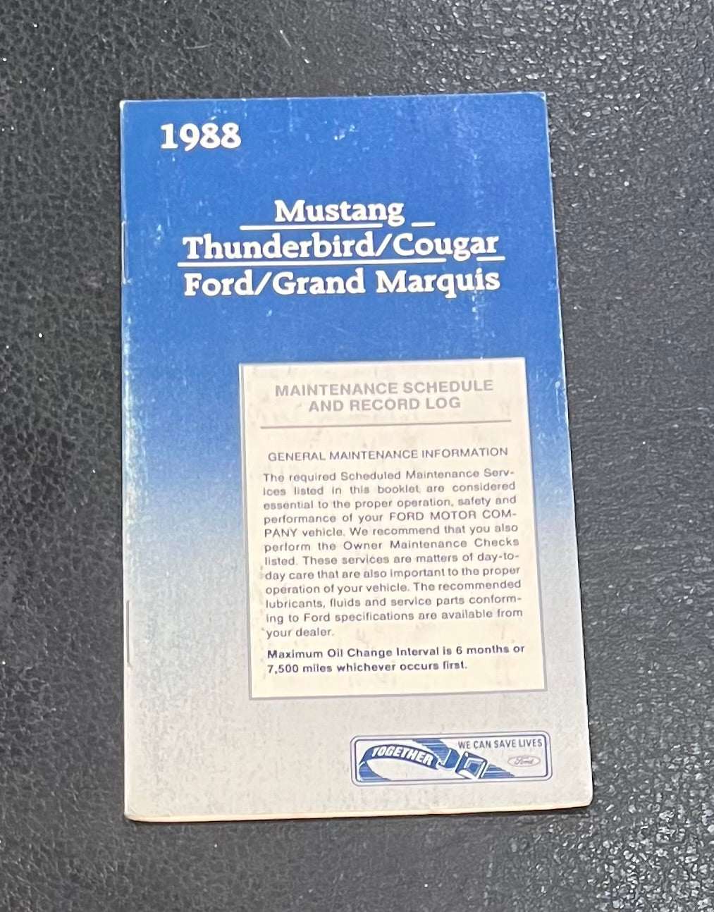 Ford 1988 Mustang Thunderbird Cougar Grand Marquis Rec Log Manual Vintage NOS Restoration EX Condition Relic has been stored away safely for decades and maintenance