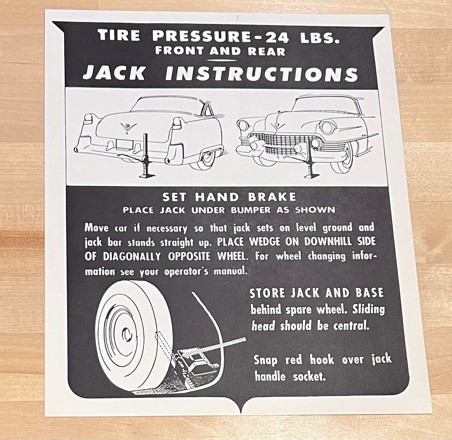 Cadillac 1954 Jack Instructions Decal Restoration Card EX Condition N.O.S. Rare Relic has been safely stored away for decades and measures approximately a 8.25 inch