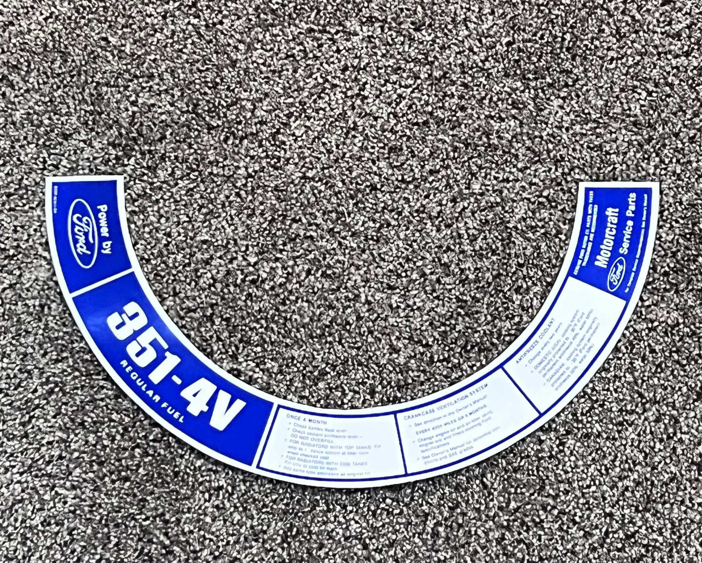 Ford Torino 1972 351 4V REG FUEL Air Cleaner Decal Restoration EXC NOS Regular Fuel. Has been stored safely away for decades and measures approx 1.75 in x 13.75 in