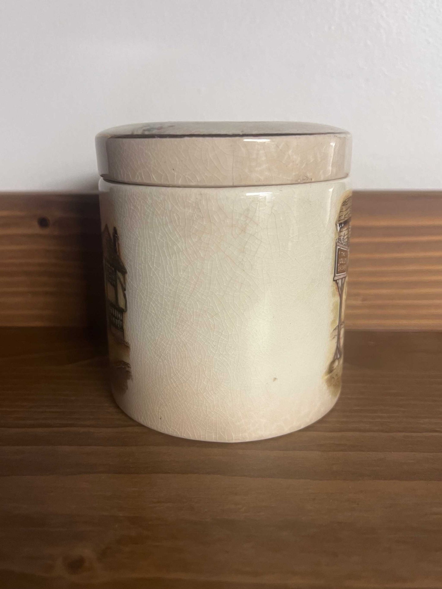 Frank Cooper Staffordshire Porcelain Tea Jar English with lid. This piece is in good vintage condition. Very well cared for and ready to be loved again