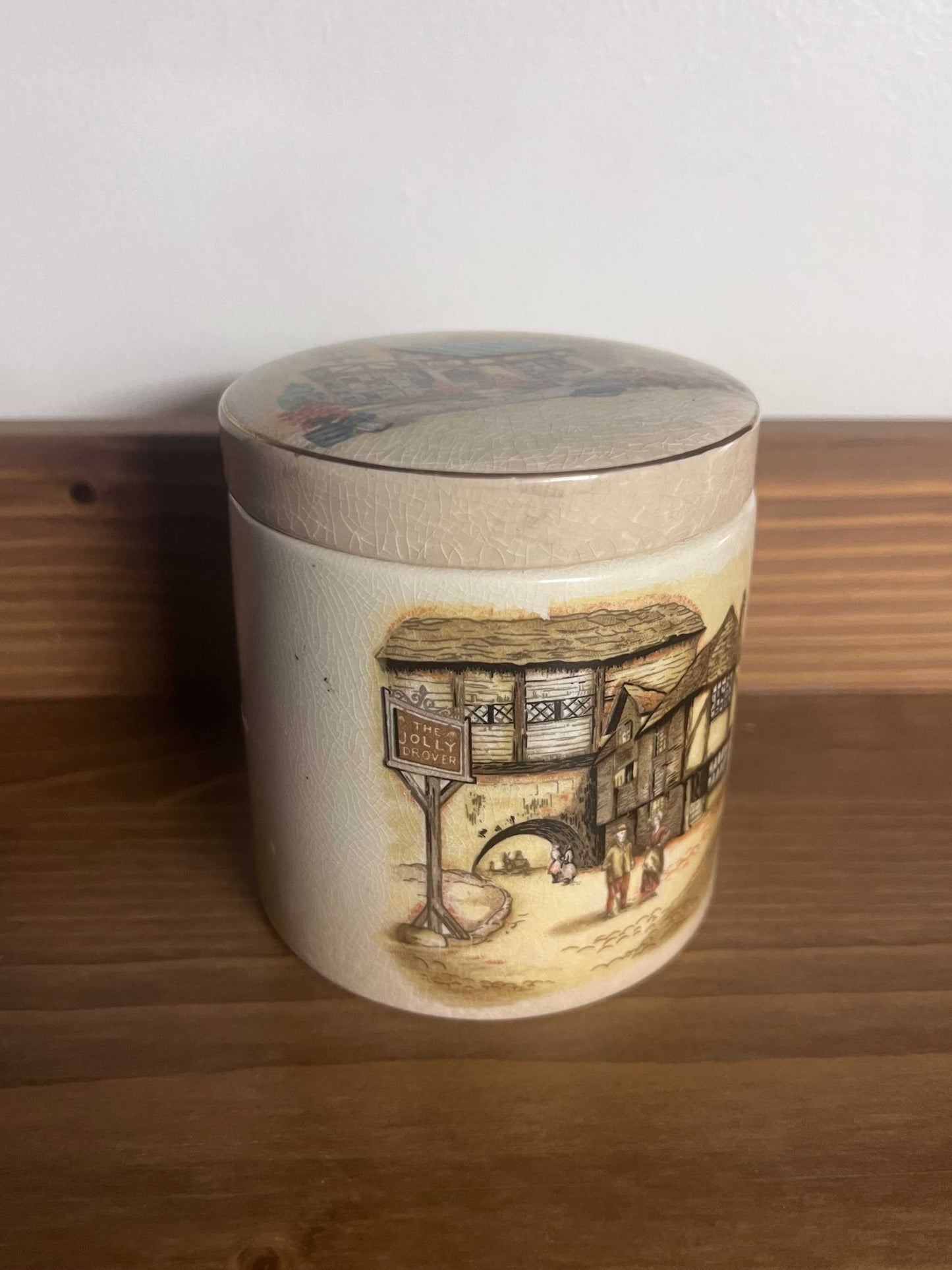 Frank Cooper Staffordshire Porcelain Tea Jar English with lid. This piece is in good vintage condition. Very well cared for and ready to be loved again
