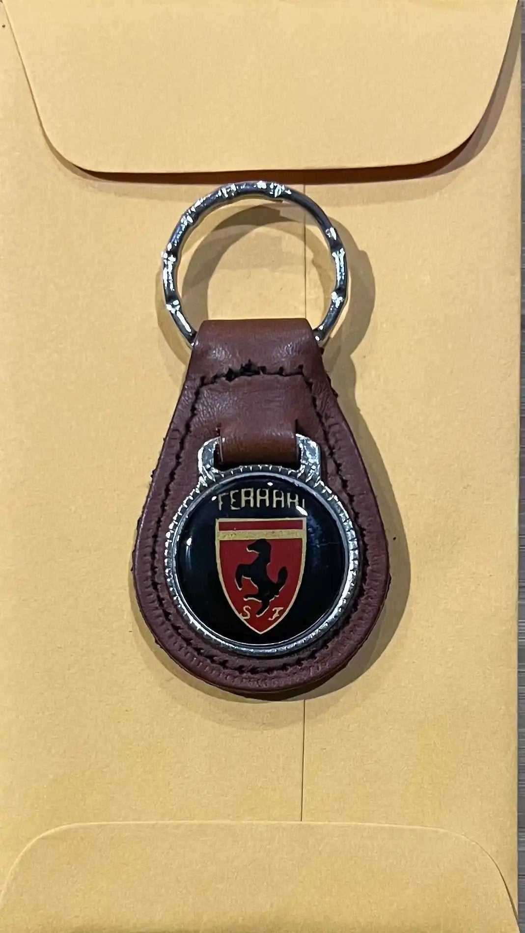 Ferrari Shield Logo Top Grain Brown Leather Vintage Key Fob Accessories EXC Relic has been store safely away for decades and will be a great addition to your classic