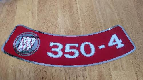 Buick 350 4V Decal Red Metallic Air Cleaner 1968-1974 Auto Parts NOS. This relic has been stored for decades and measures 3 inches in width by 11 inches in length.