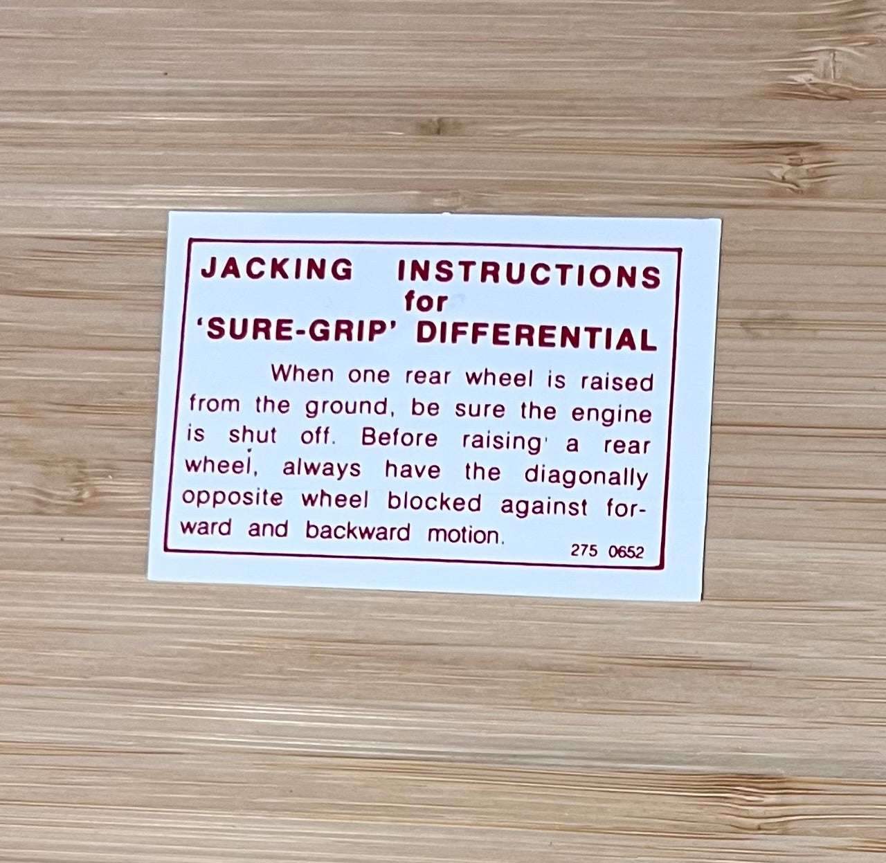 Mopar 1964-71 Jacking Instruction Sure Grip Differential Decal Restoration relic has been stored away safely for decades and measures approximately 2 inches x 3 inch