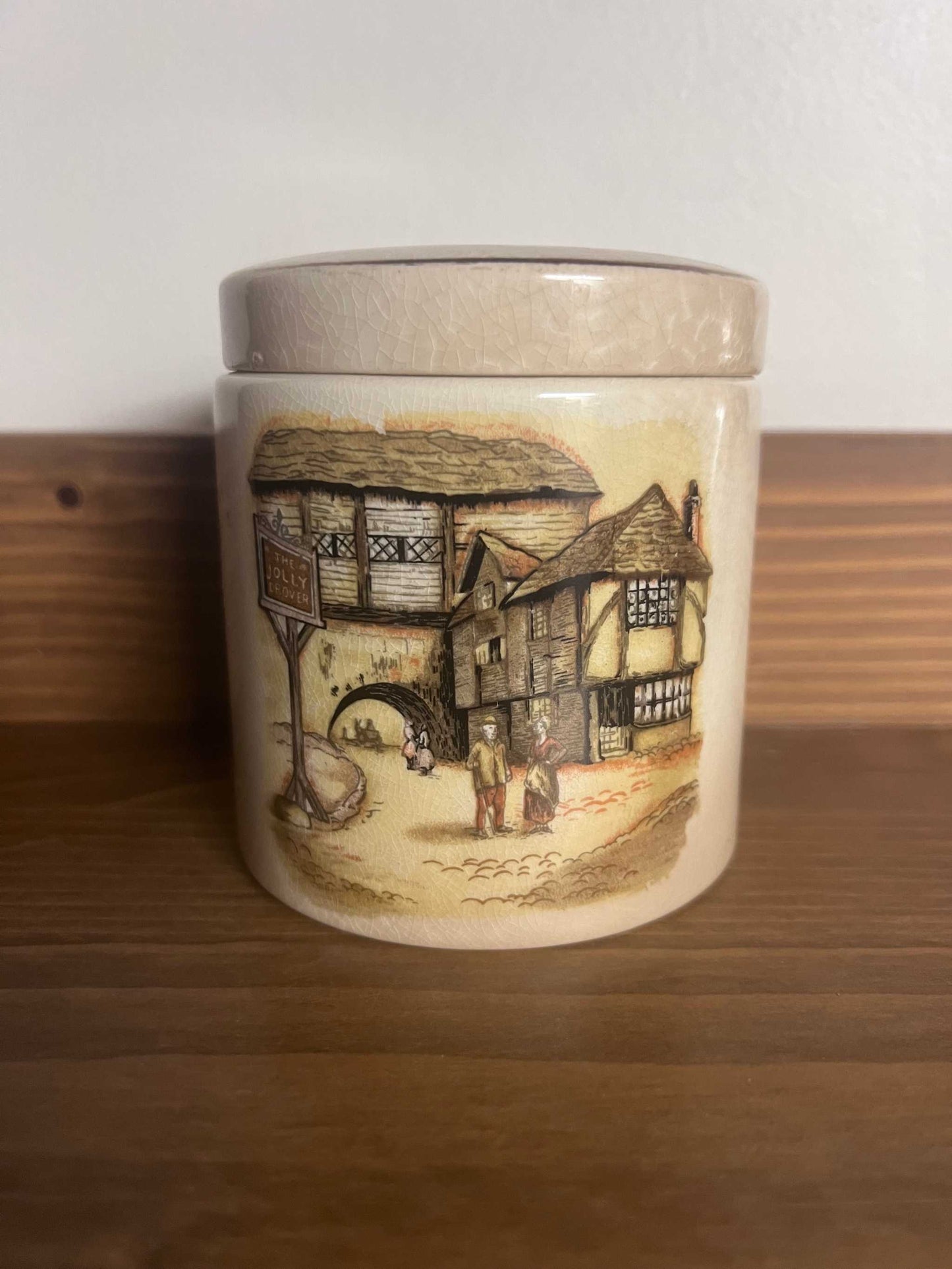 Frank Cooper Staffordshire Porcelain Tea Jar English with lid. This piece is in good vintage condition. Very well cared for and ready to be loved again